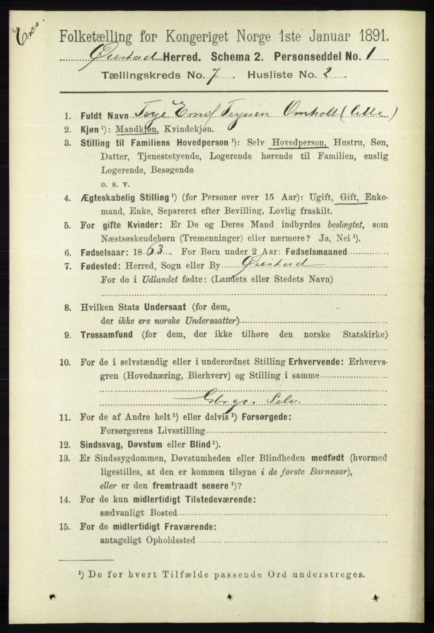 RA, Census 1891 for Nedenes amt: Gjenparter av personsedler for beslektede ektefeller, menn, 1891, p. 620