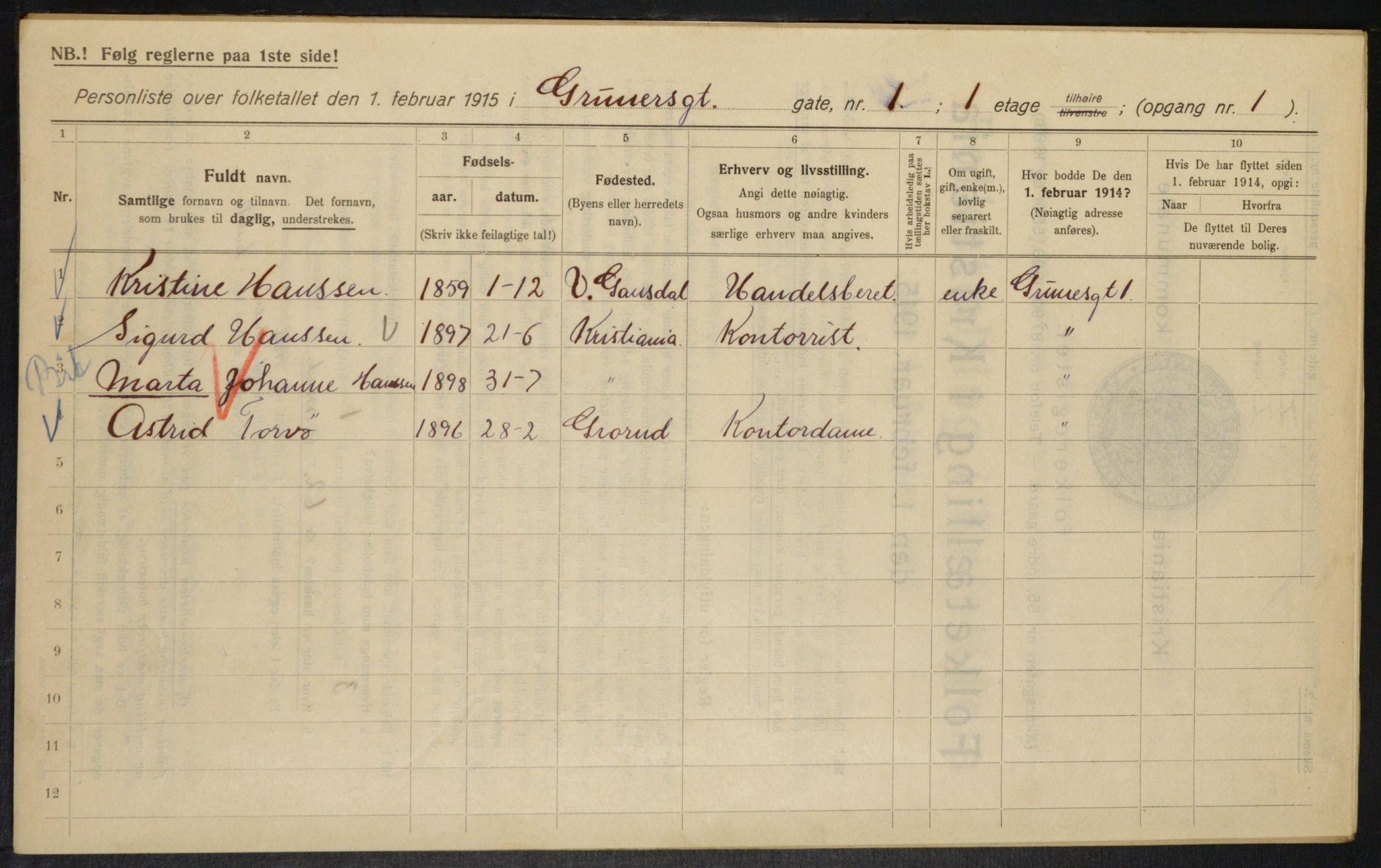 OBA, Municipal Census 1915 for Kristiania, 1915, p. 30252