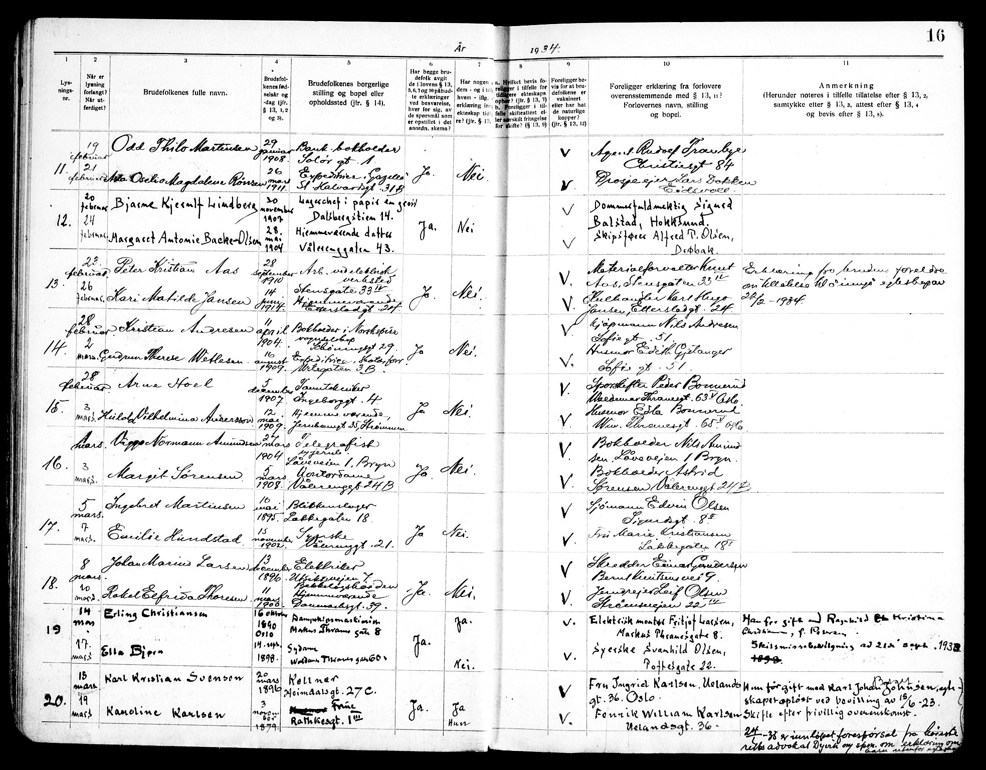 Vålerengen prestekontor Kirkebøker, AV/SAO-A-10878/H/Ha/L0004: Banns register no. 4, 1932-1947, p. 16