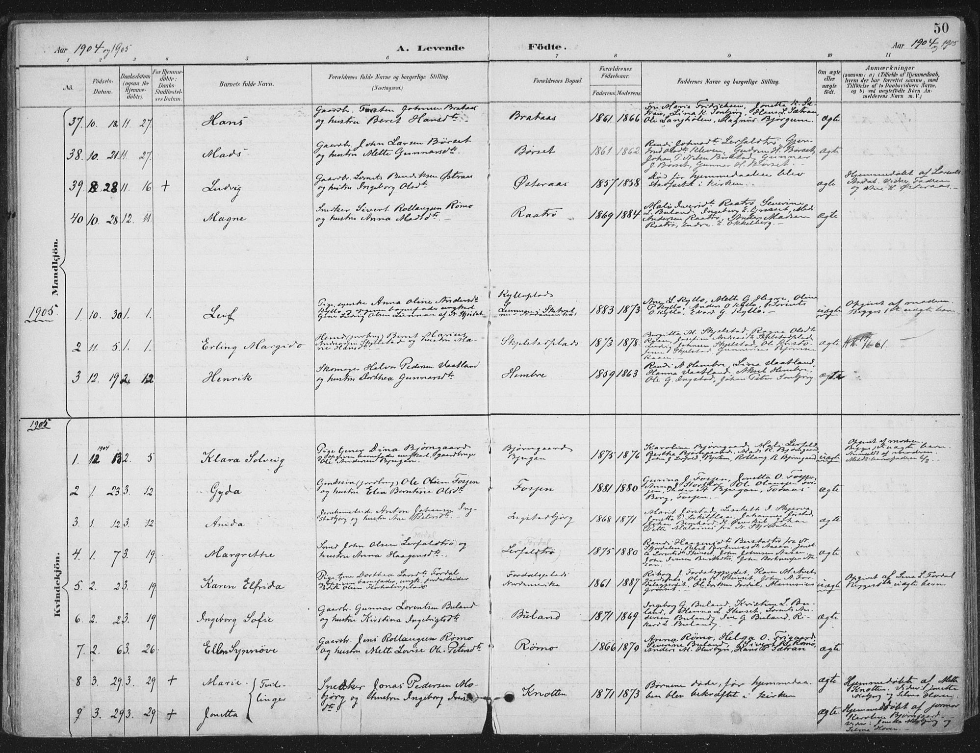 Ministerialprotokoller, klokkerbøker og fødselsregistre - Nord-Trøndelag, SAT/A-1458/703/L0031: Parish register (official) no. 703A04, 1893-1914, p. 50