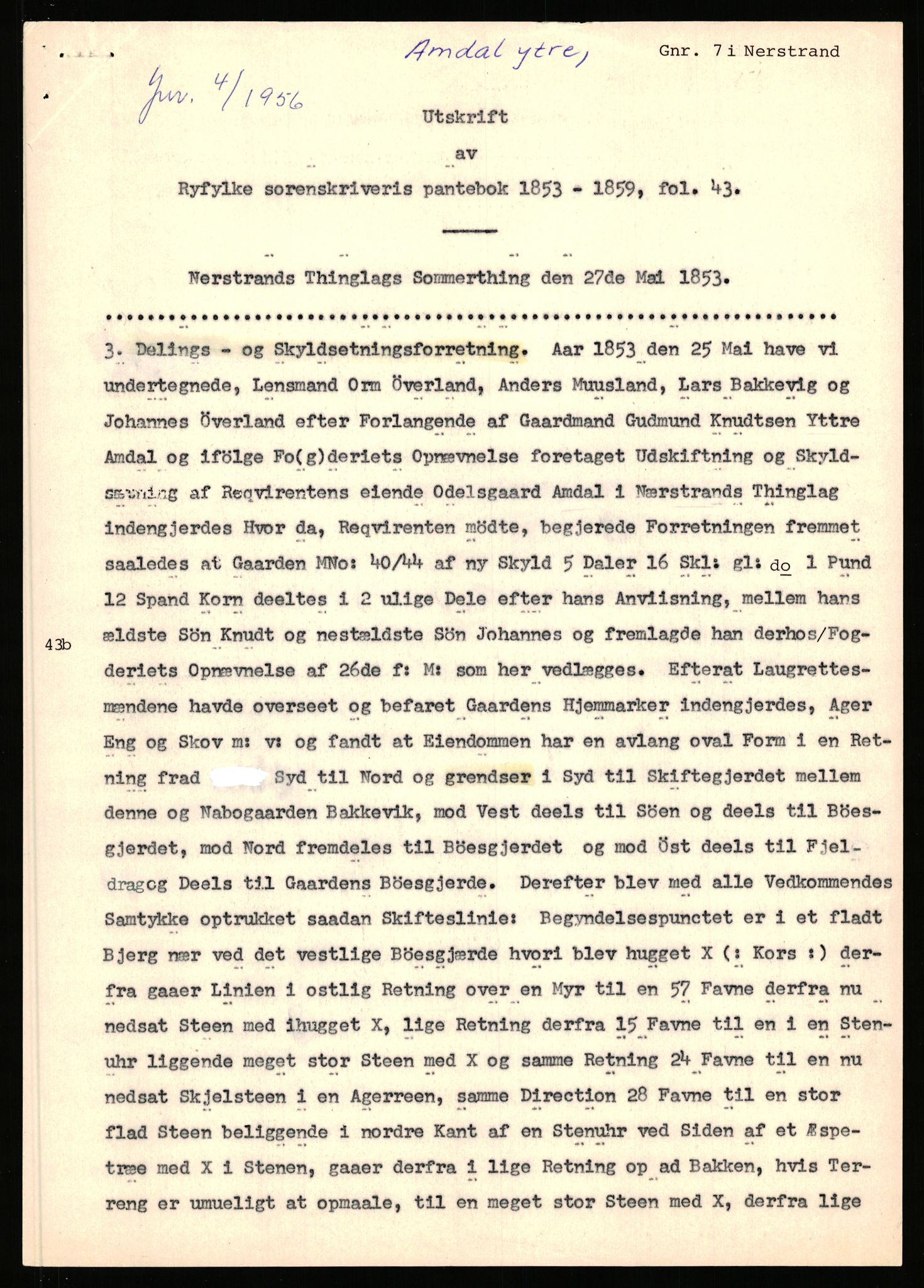 Statsarkivet i Stavanger, AV/SAST-A-101971/03/Y/Yj/L0002: Avskrifter sortert etter gårdsnavn: Amdal indre - Askeland, 1750-1930, p. 27