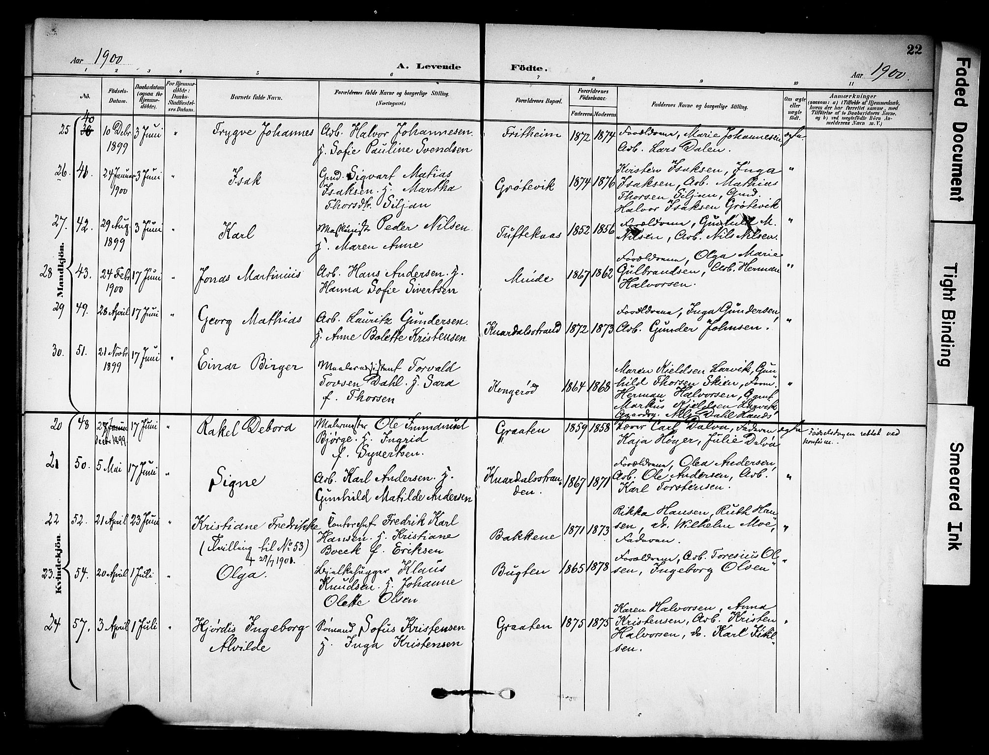 Solum kirkebøker, AV/SAKO-A-306/F/Fa/L0011: Parish register (official) no. I 11, 1898-1909, p. 22