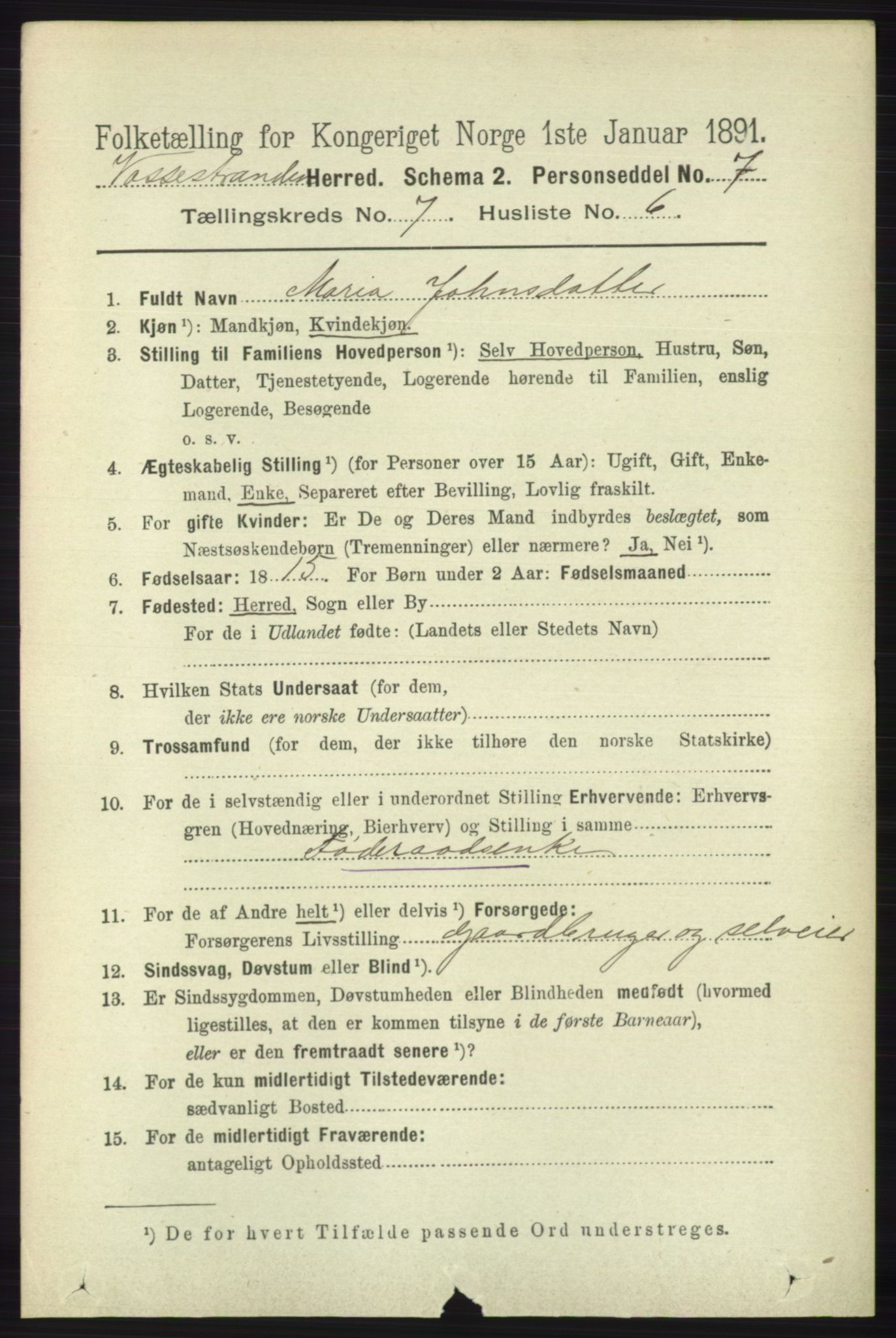 RA, 1891 census for 1236 Vossestrand, 1891, p. 2370