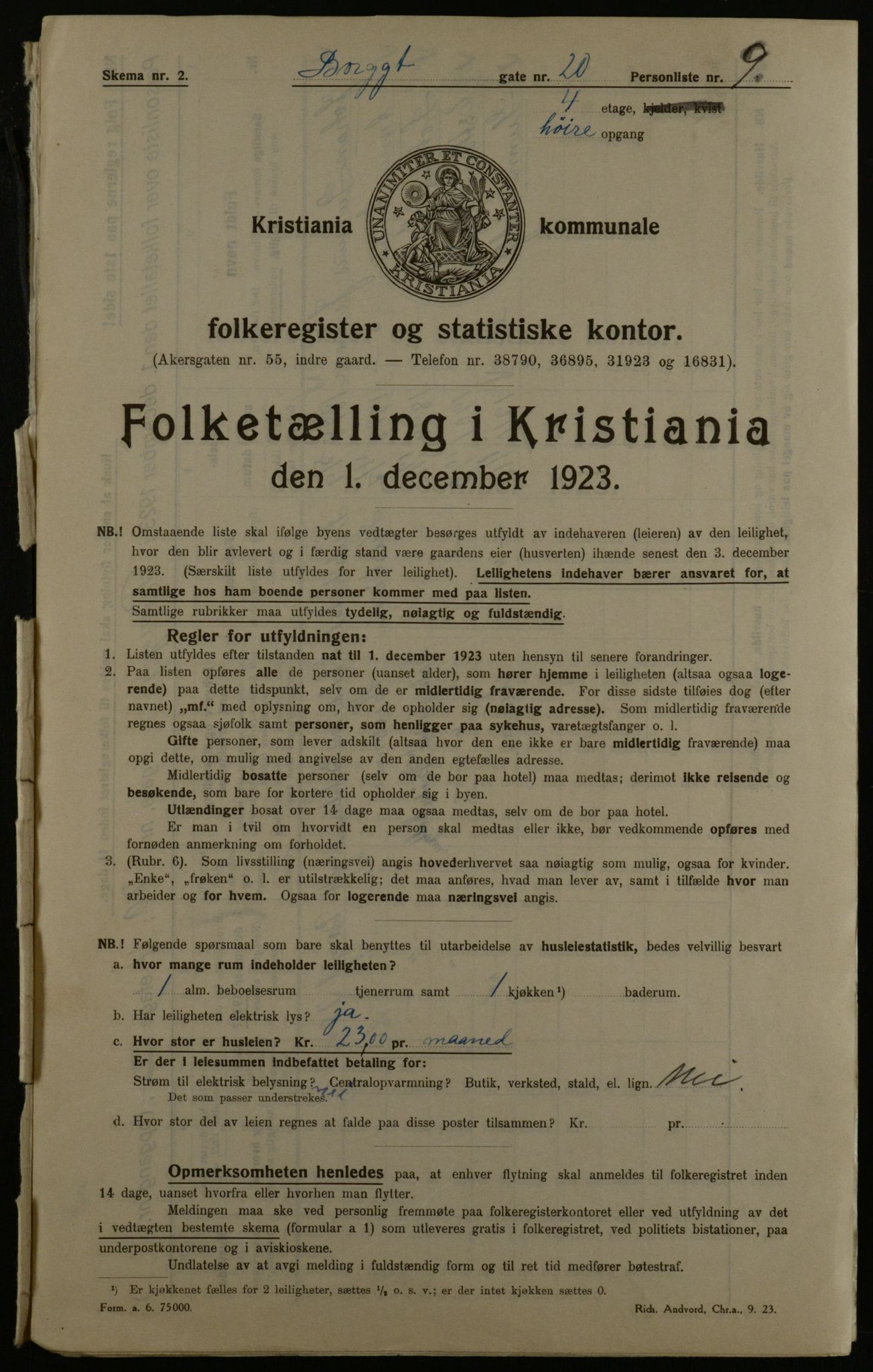 OBA, Municipal Census 1923 for Kristiania, 1923, p. 9138