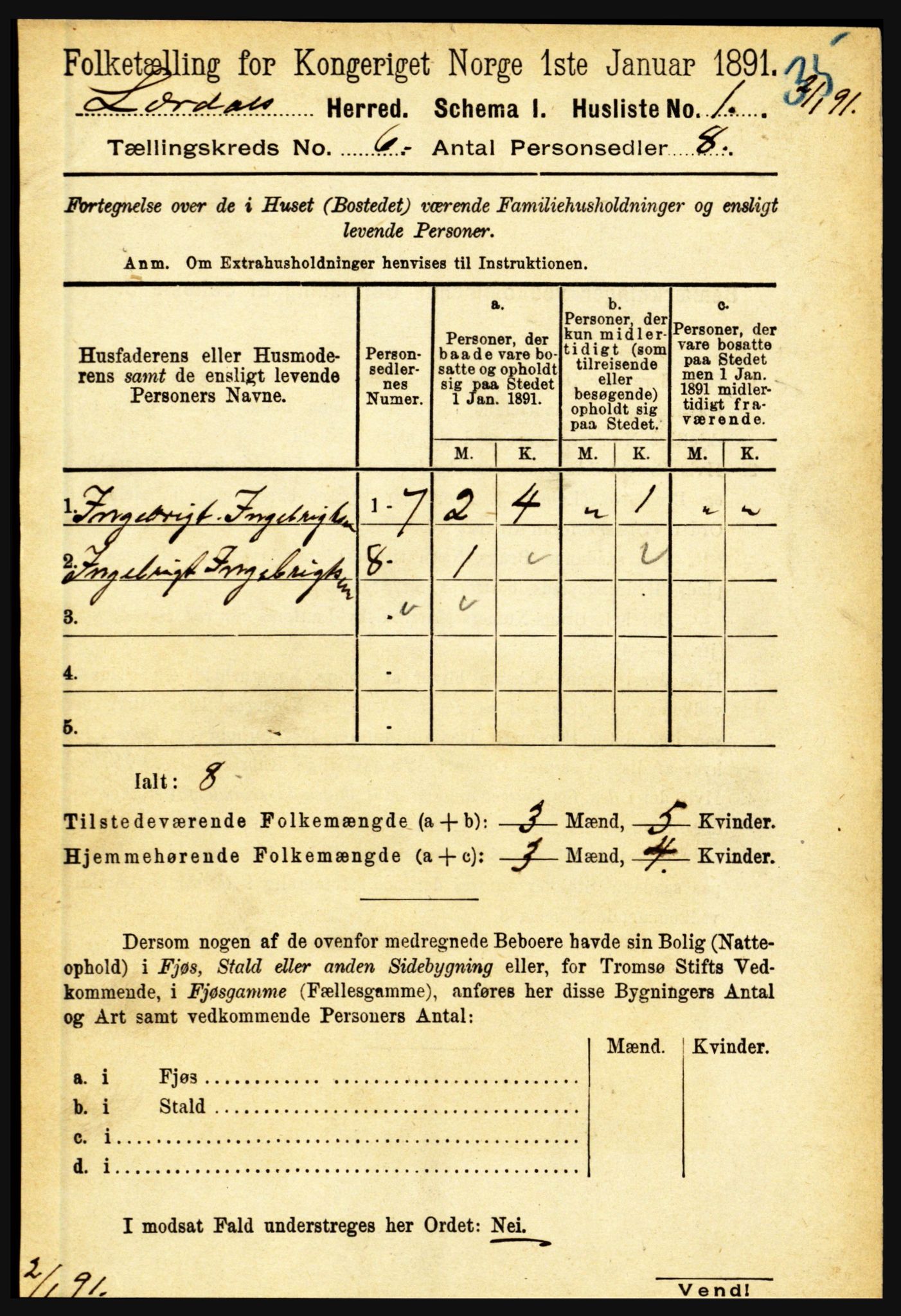 RA, 1891 census for 1422 Lærdal, 1891, p. 407
