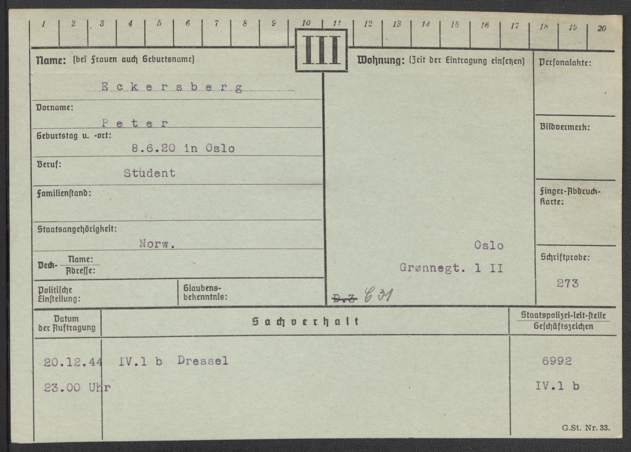 Befehlshaber der Sicherheitspolizei und des SD, AV/RA-RAFA-5969/E/Ea/Eaa/L0002: Register over norske fanger i Møllergata 19: Bj-Eng, 1940-1945, p. 1159