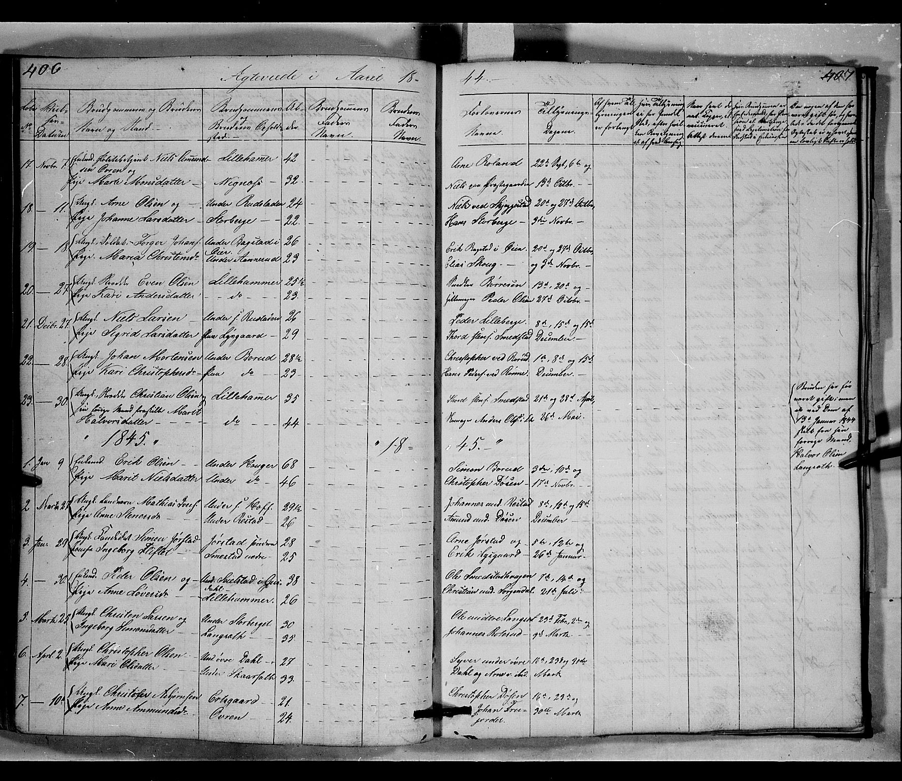 Fåberg prestekontor, SAH/PREST-086/H/Ha/Hab/L0006: Parish register (copy) no. 6, 1837-1855, p. 406-407