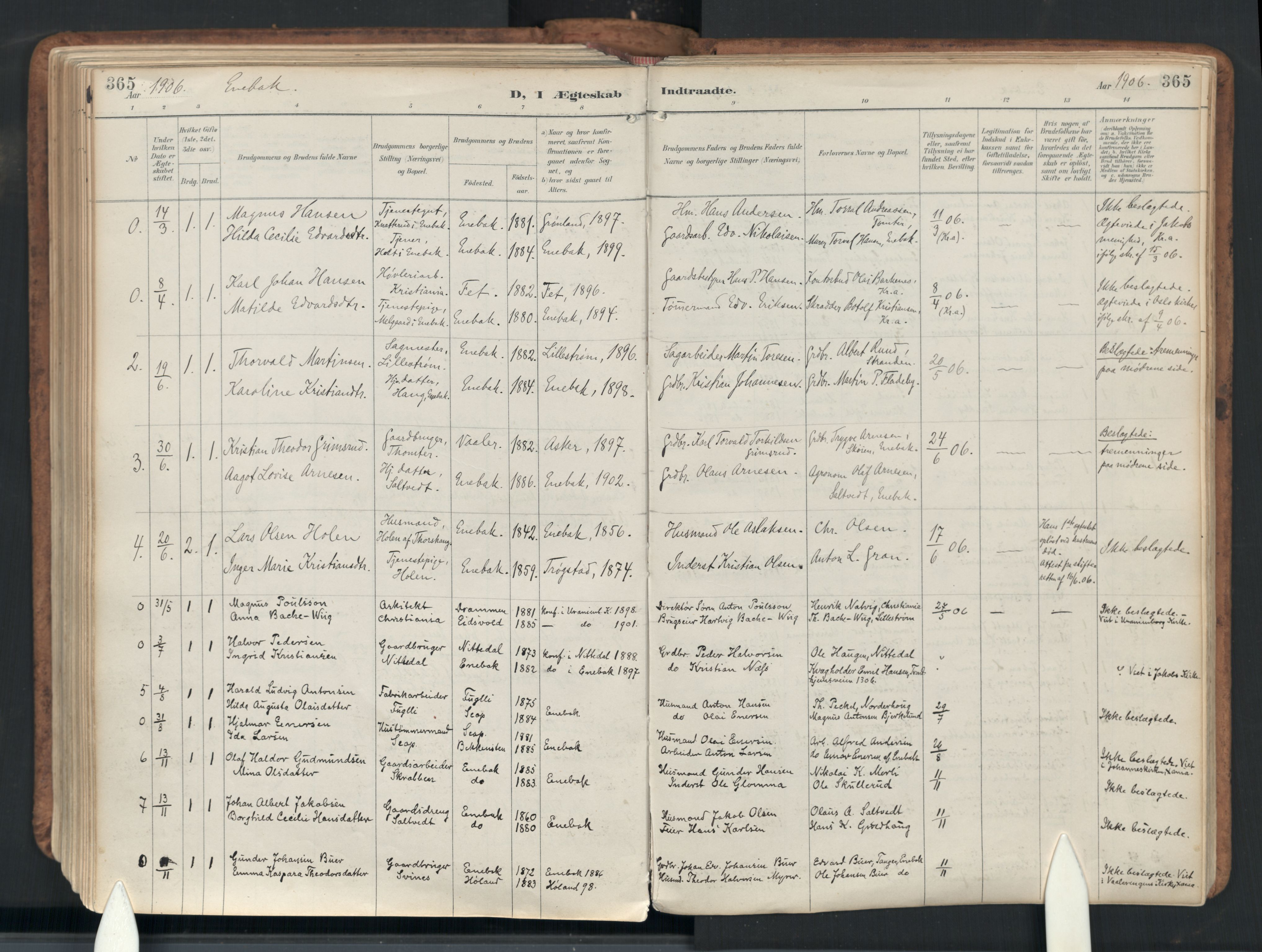 Enebakk prestekontor Kirkebøker, AV/SAO-A-10171c/F/Fb/L0002: Parish register (official) no. II 2, 1891-1959, p. 365