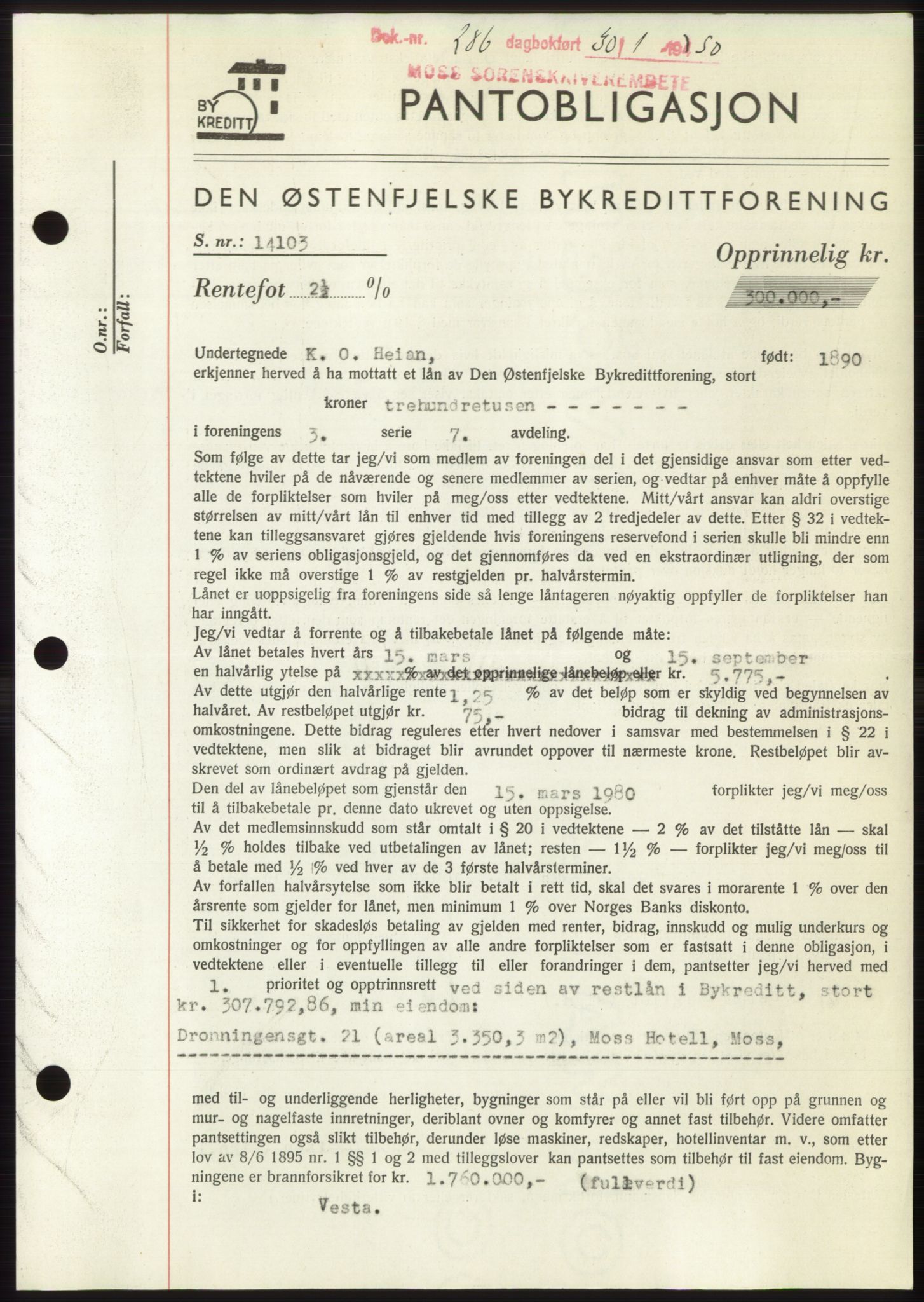Moss sorenskriveri, SAO/A-10168: Mortgage book no. B23, 1949-1950, Diary no: : 286/1950