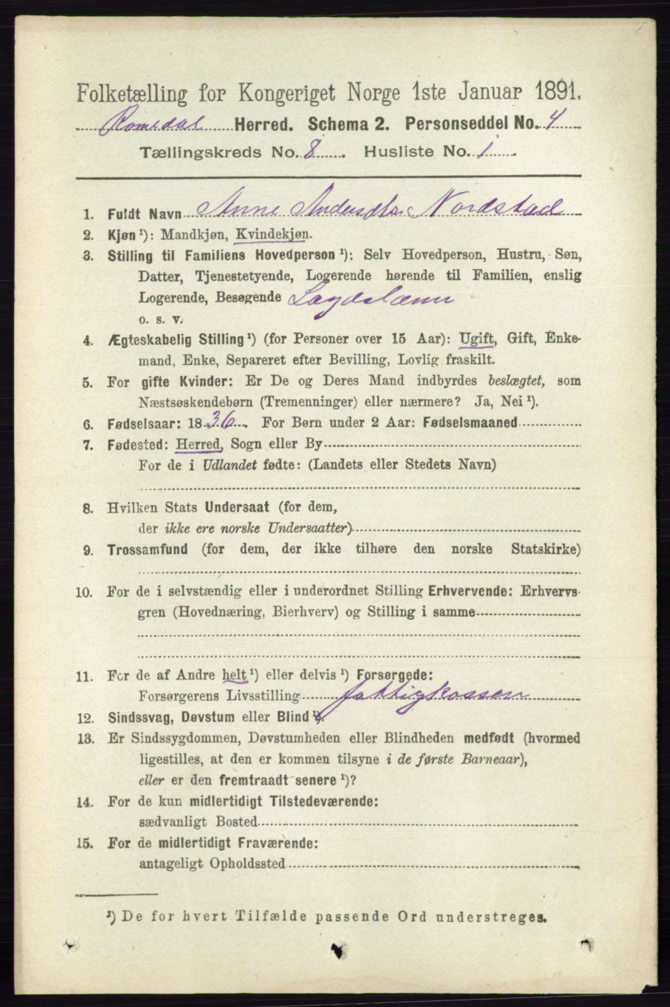 RA, 1891 census for 0416 Romedal, 1891, p. 3967