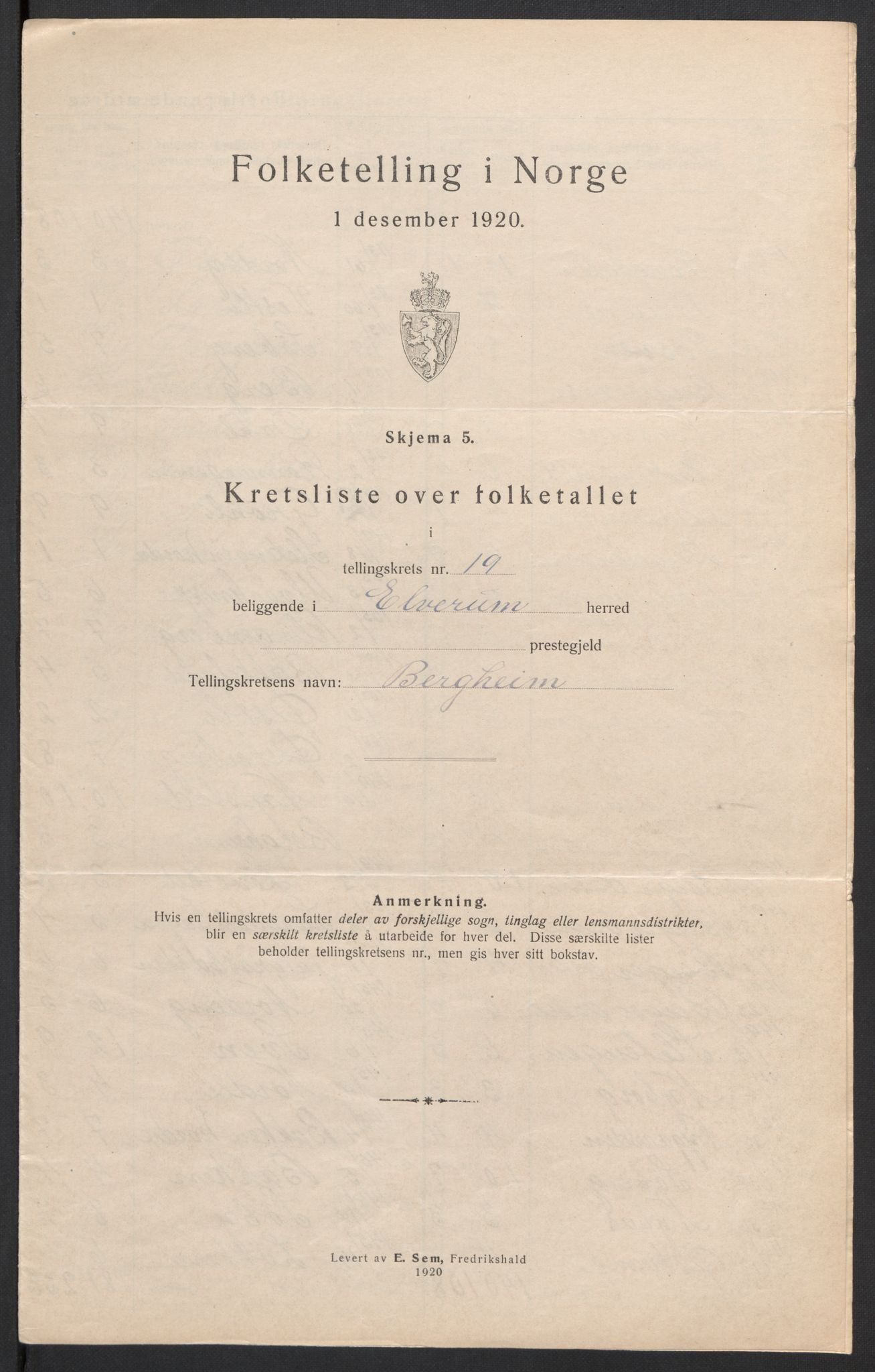 SAH, 1920 census for Elverum, 1920, p. 74