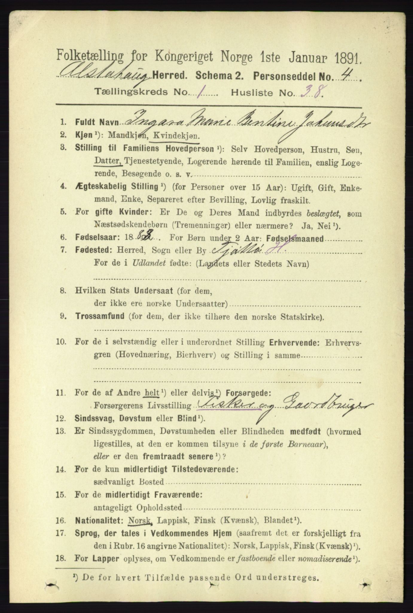 RA, 1891 census for 1820 Alstahaug, 1891, p. 331