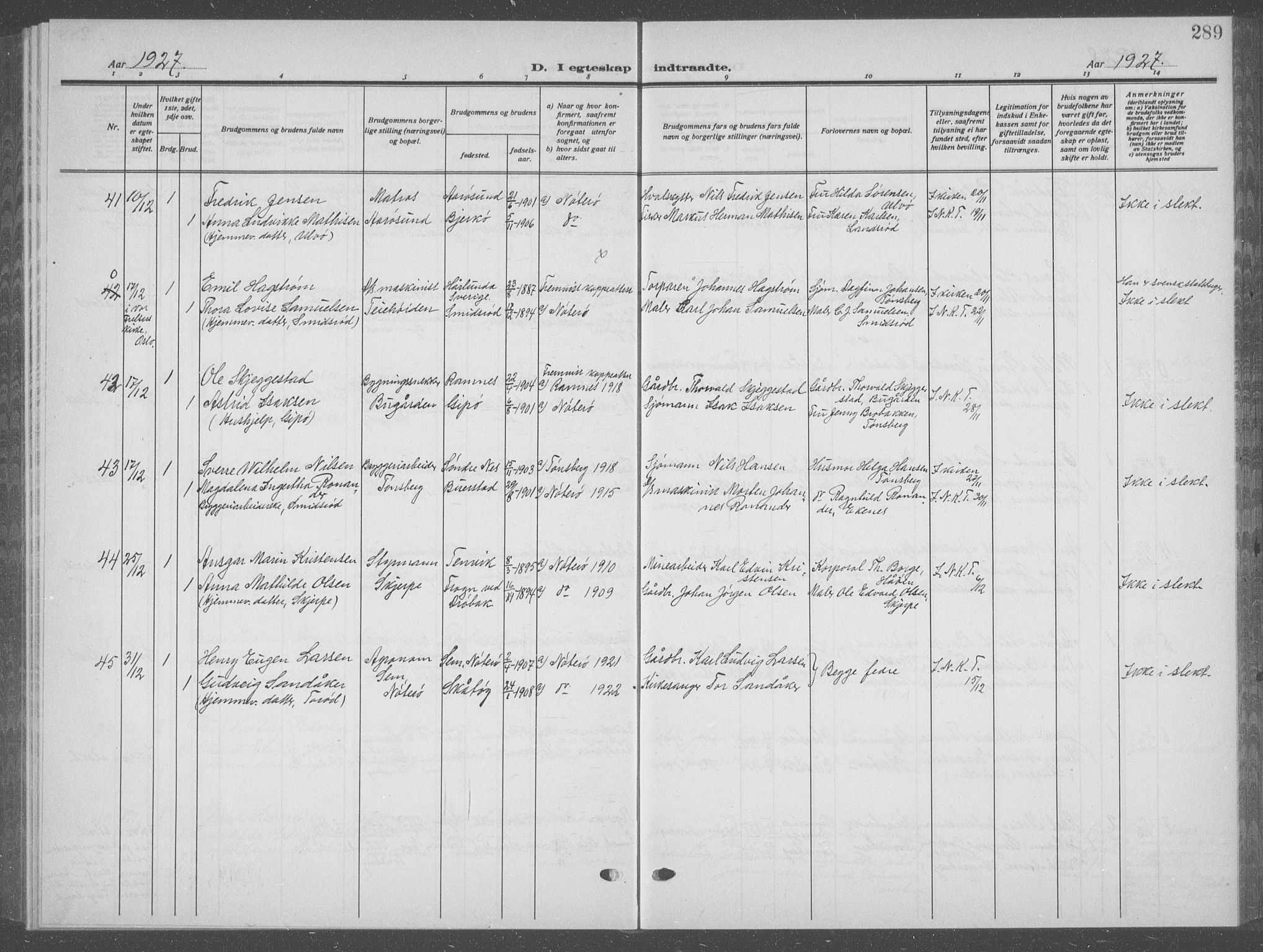 Nøtterøy kirkebøker, AV/SAKO-A-354/G/Ga/L0006: Parish register (copy) no. I 6, 1925-1939, p. 289