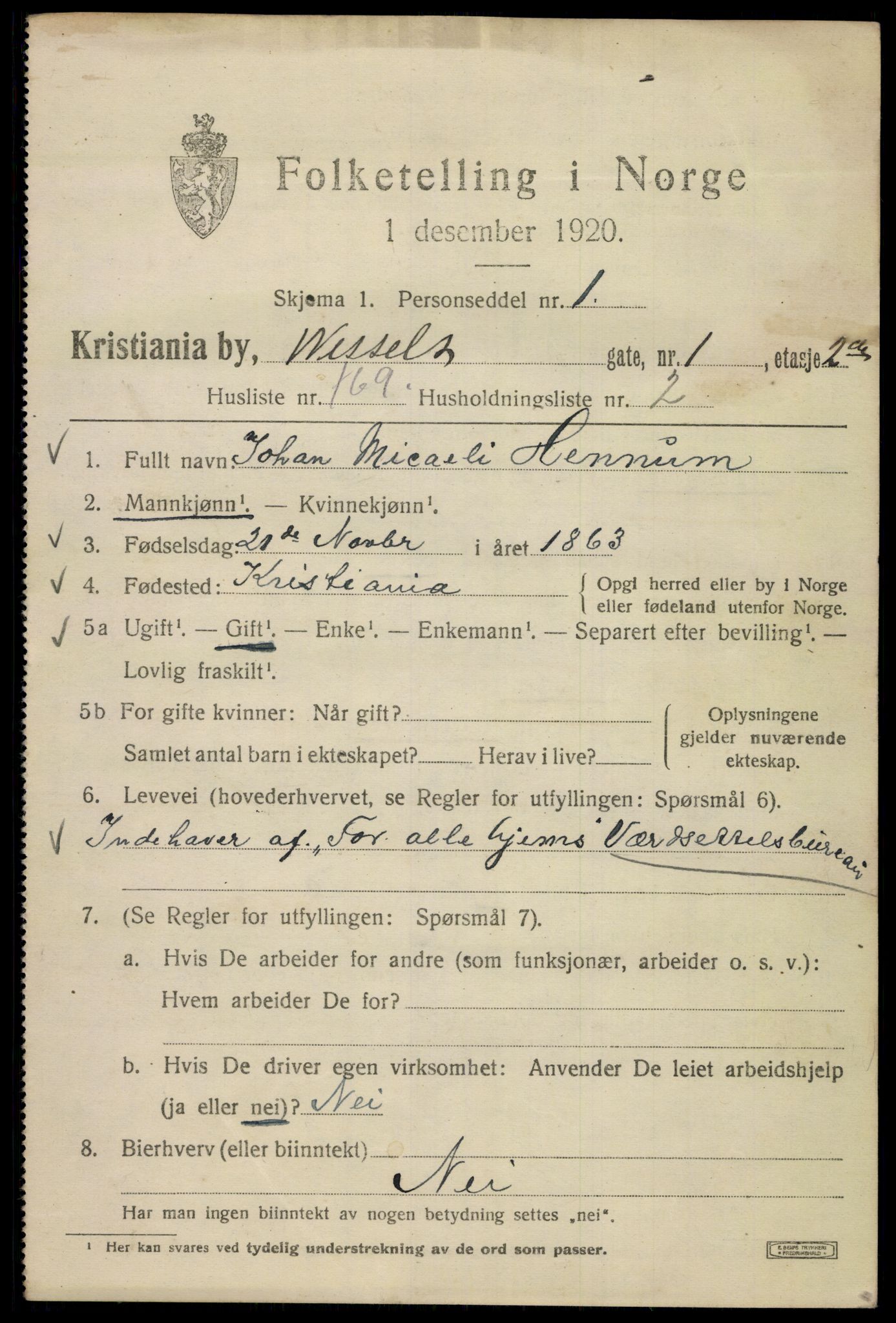 SAO, 1920 census for Kristiania, 1920, p. 651603