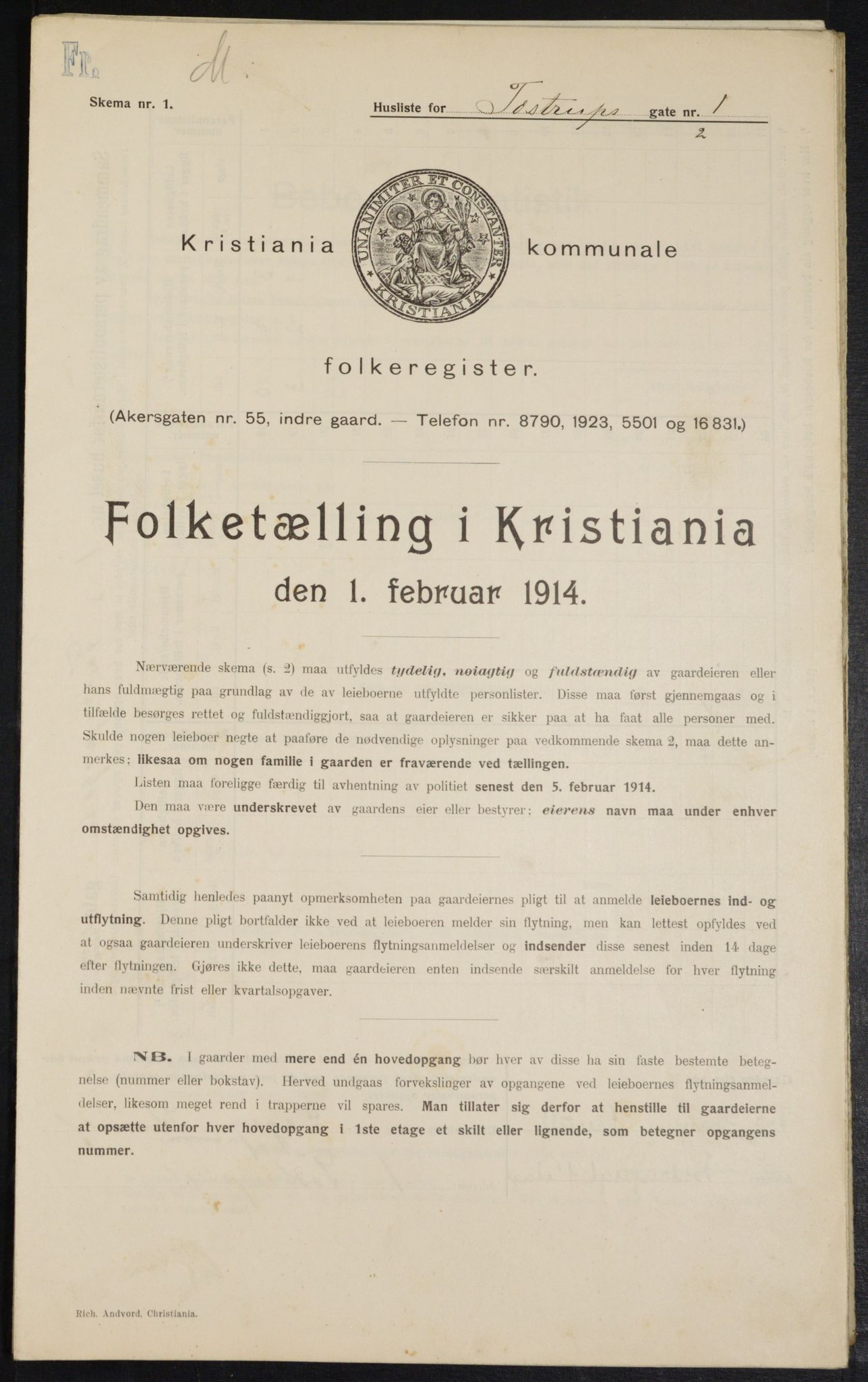 OBA, Municipal Census 1914 for Kristiania, 1914, p. 115964