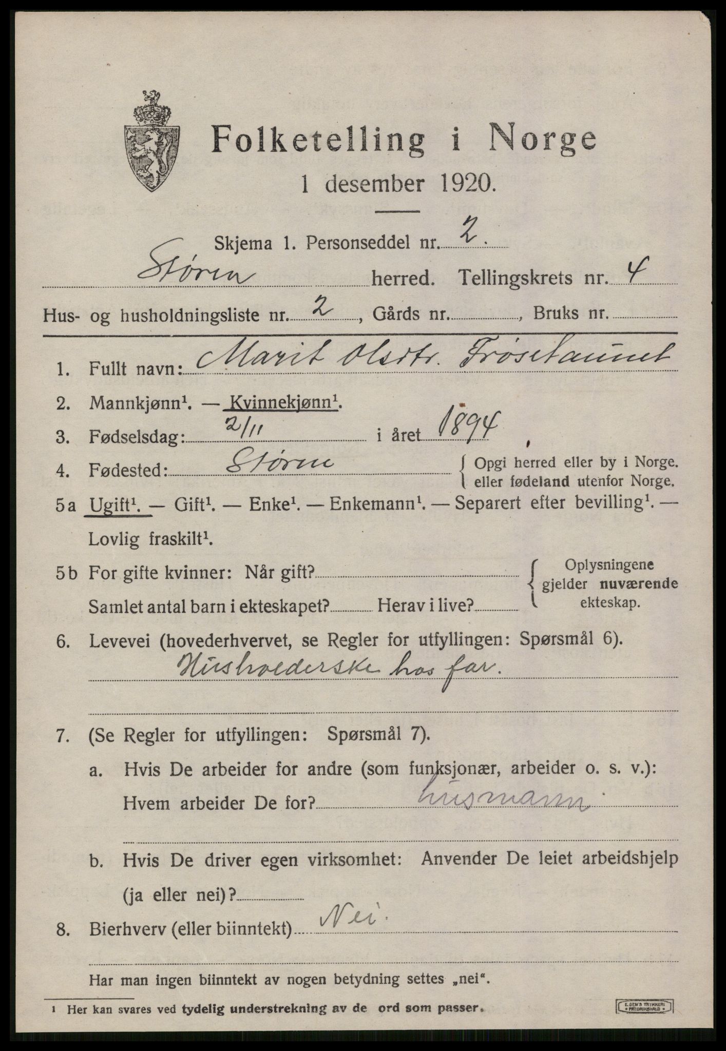 SAT, 1920 census for Støren, 1920, p. 2964