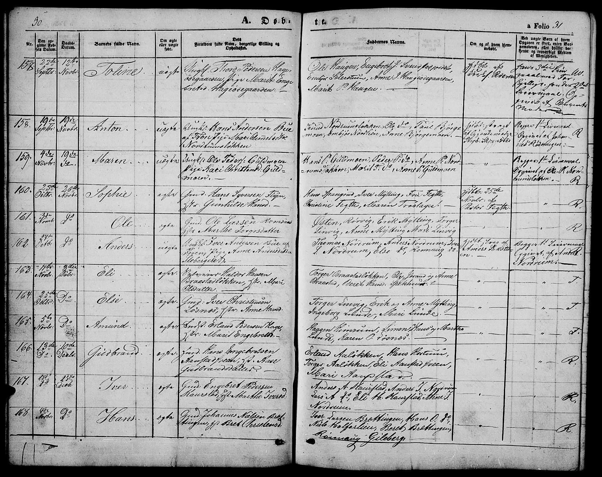 Ringebu prestekontor, SAH/PREST-082/H/Ha/Hab/L0003: Parish register (copy) no. 3, 1854-1866, p. 30-31