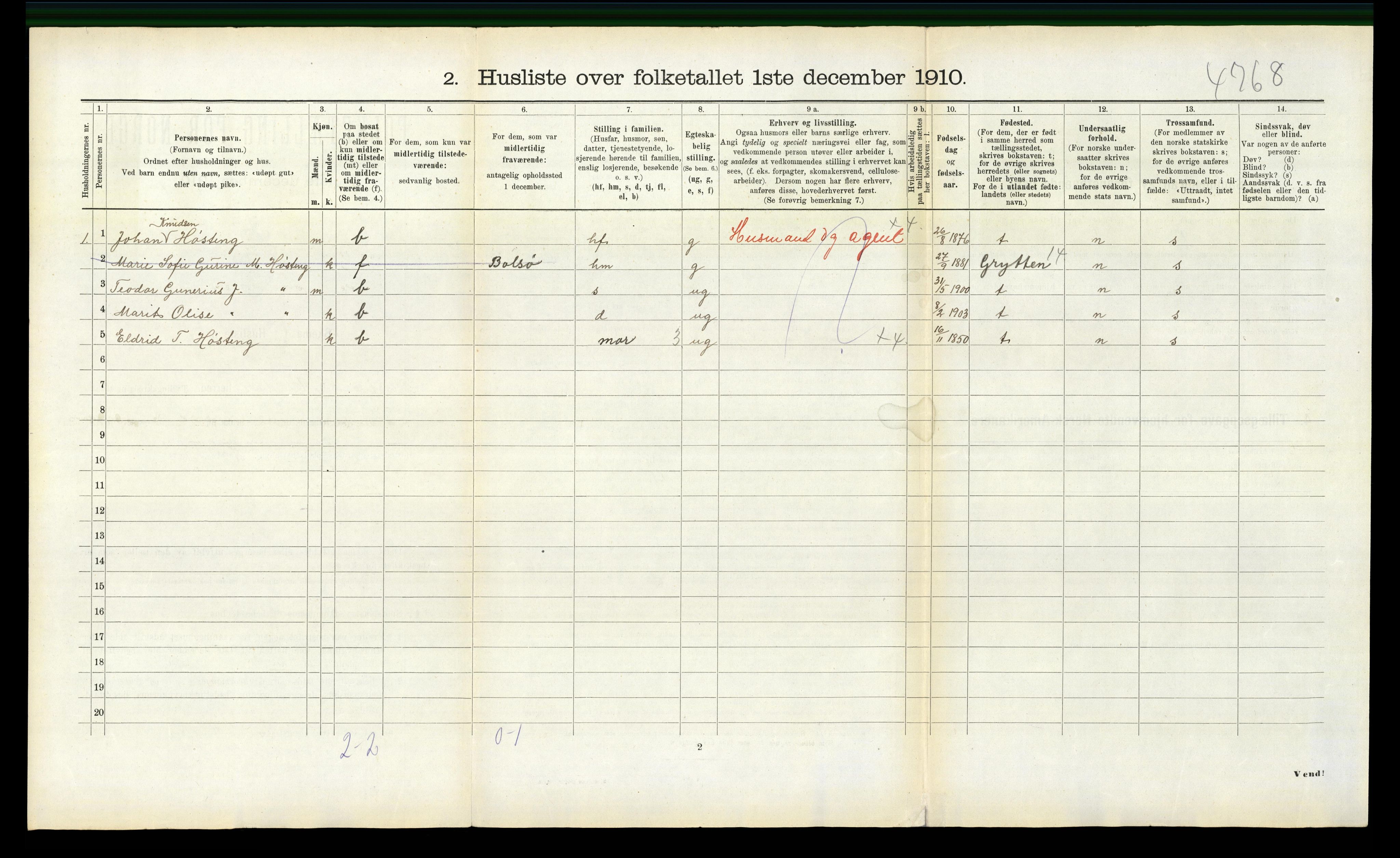 RA, 1910 census for Eresfjord og Vistdal, 1910, p. 574