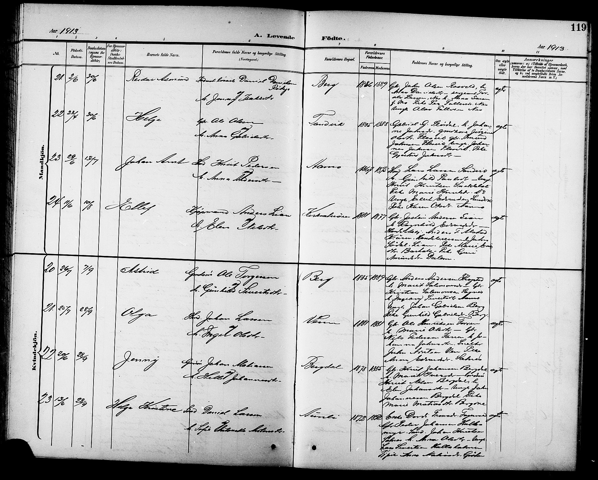 Ministerialprotokoller, klokkerbøker og fødselsregistre - Sør-Trøndelag, AV/SAT-A-1456/630/L0505: Parish register (copy) no. 630C03, 1899-1914, p. 119