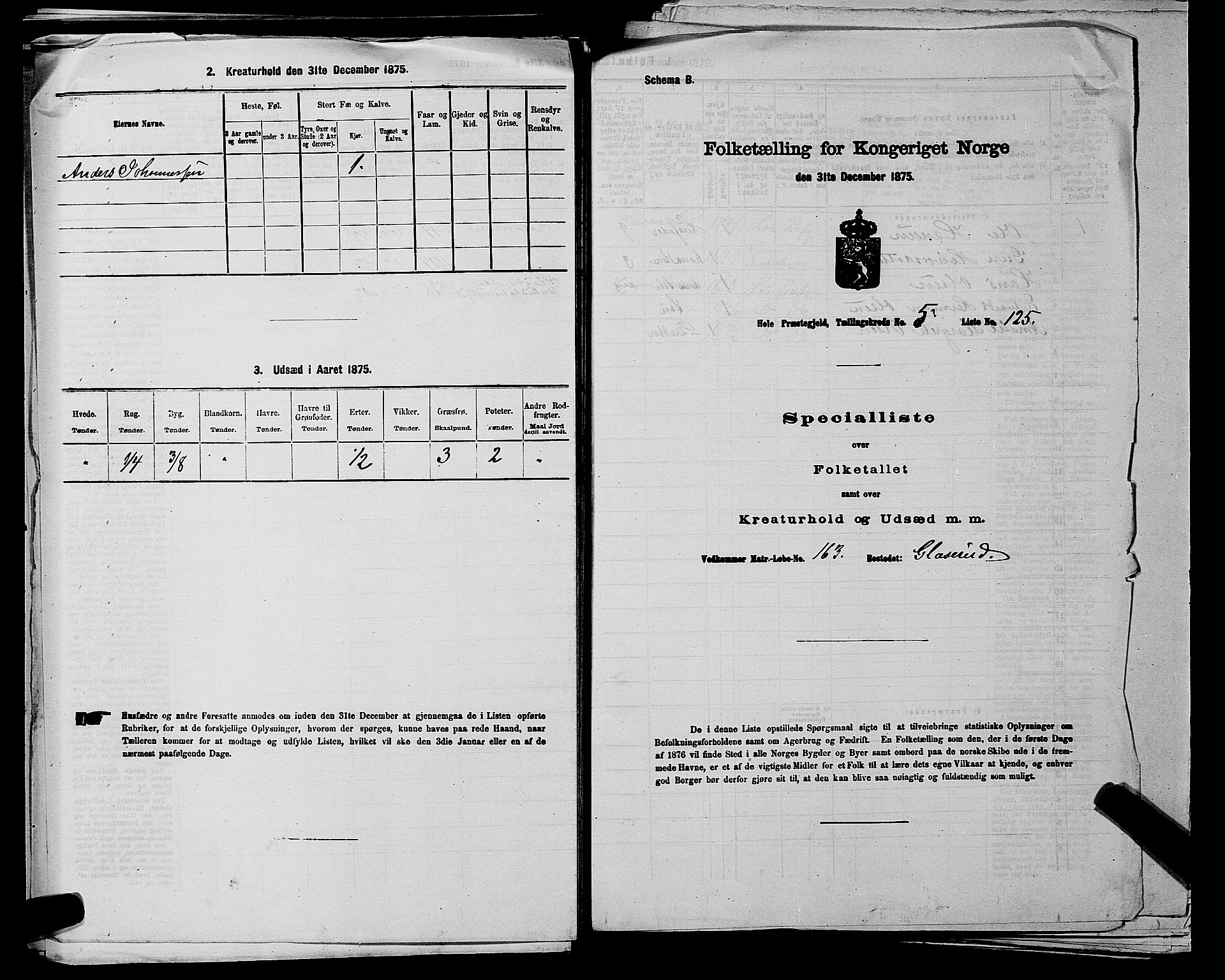 SAKO, 1875 census for 0612P Hole, 1875, p. 1114