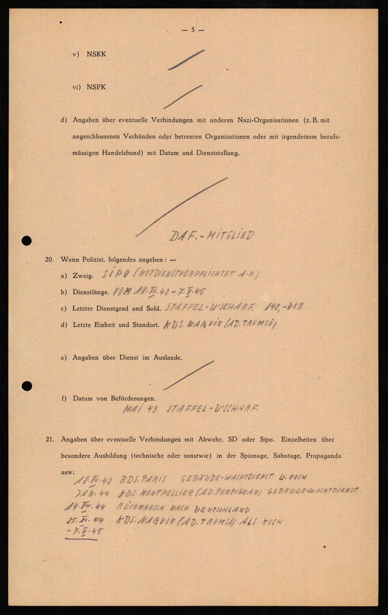 Forsvaret, Forsvarets overkommando II, AV/RA-RAFA-3915/D/Db/L0006: CI Questionaires. Tyske okkupasjonsstyrker i Norge. Tyskere., 1945-1946, p. 293