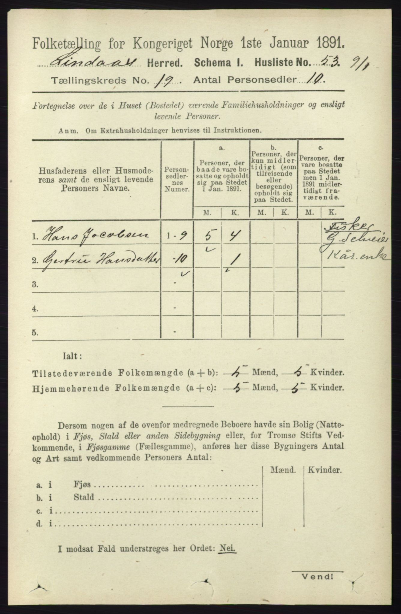 RA, 1891 census for 1263 Lindås, 1891, p. 6925