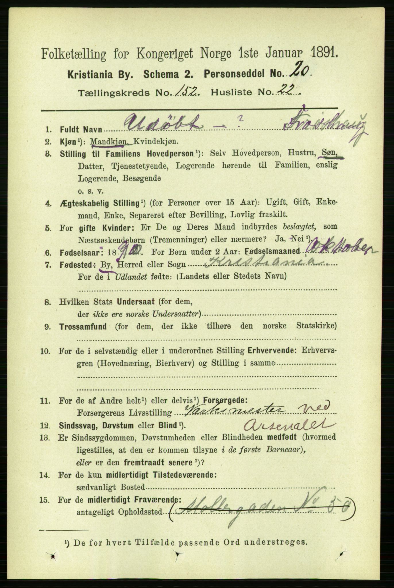 RA, 1891 census for 0301 Kristiania, 1891, p. 85862