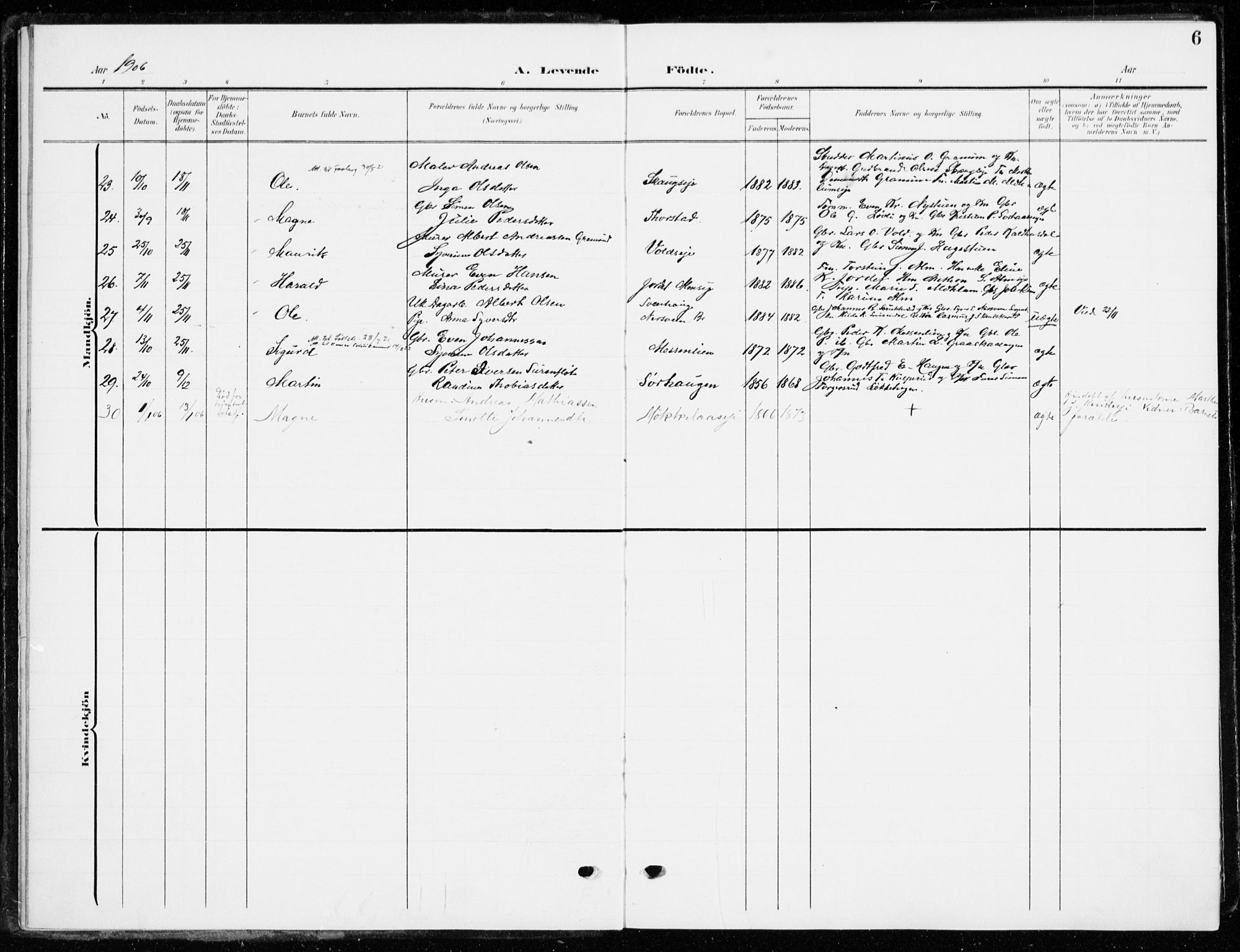 Ringsaker prestekontor, SAH/PREST-014/K/Ka/L0021: Parish register (official) no. 21, 1905-1920, p. 6
