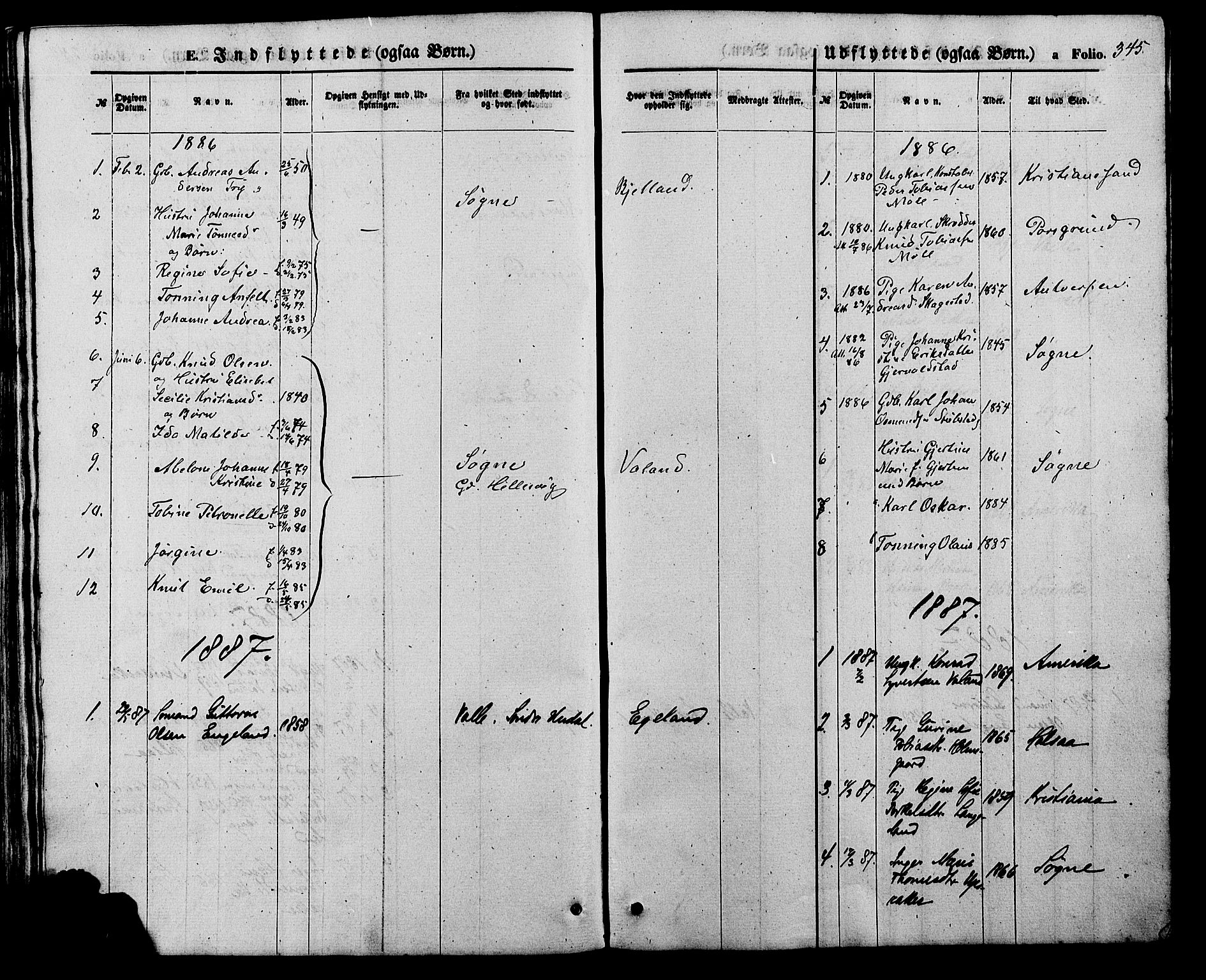 Holum sokneprestkontor, AV/SAK-1111-0022/F/Fb/Fba/L0004: Parish register (copy) no. B 4, 1867-1890, p. 345