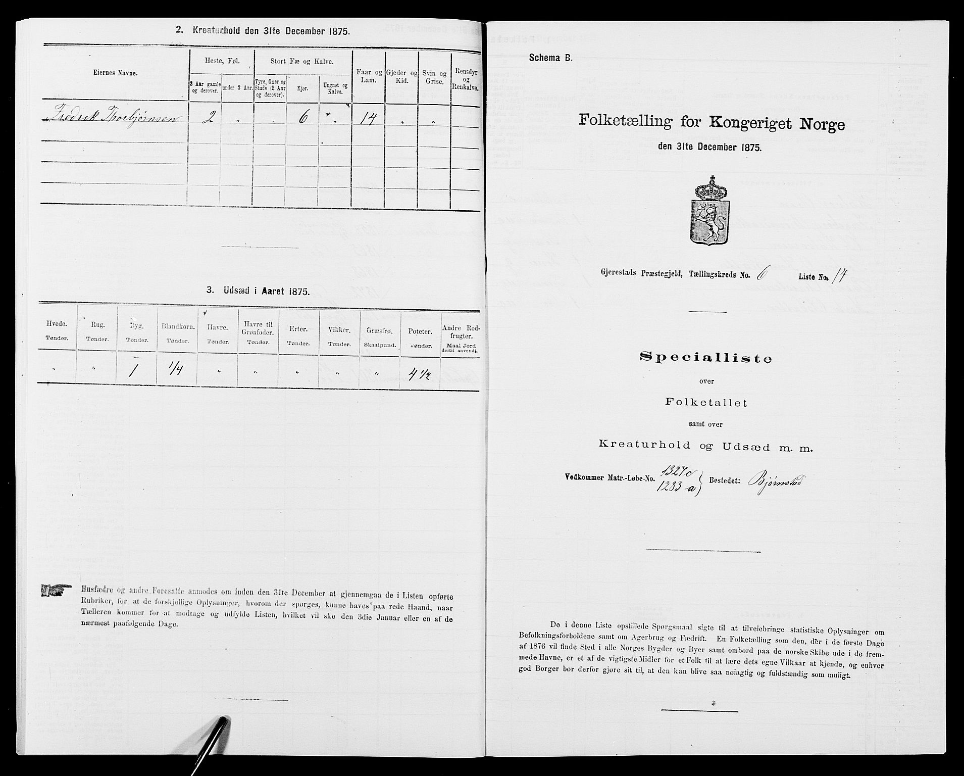 SAK, 1875 census for 0911P Gjerstad, 1875, p. 621