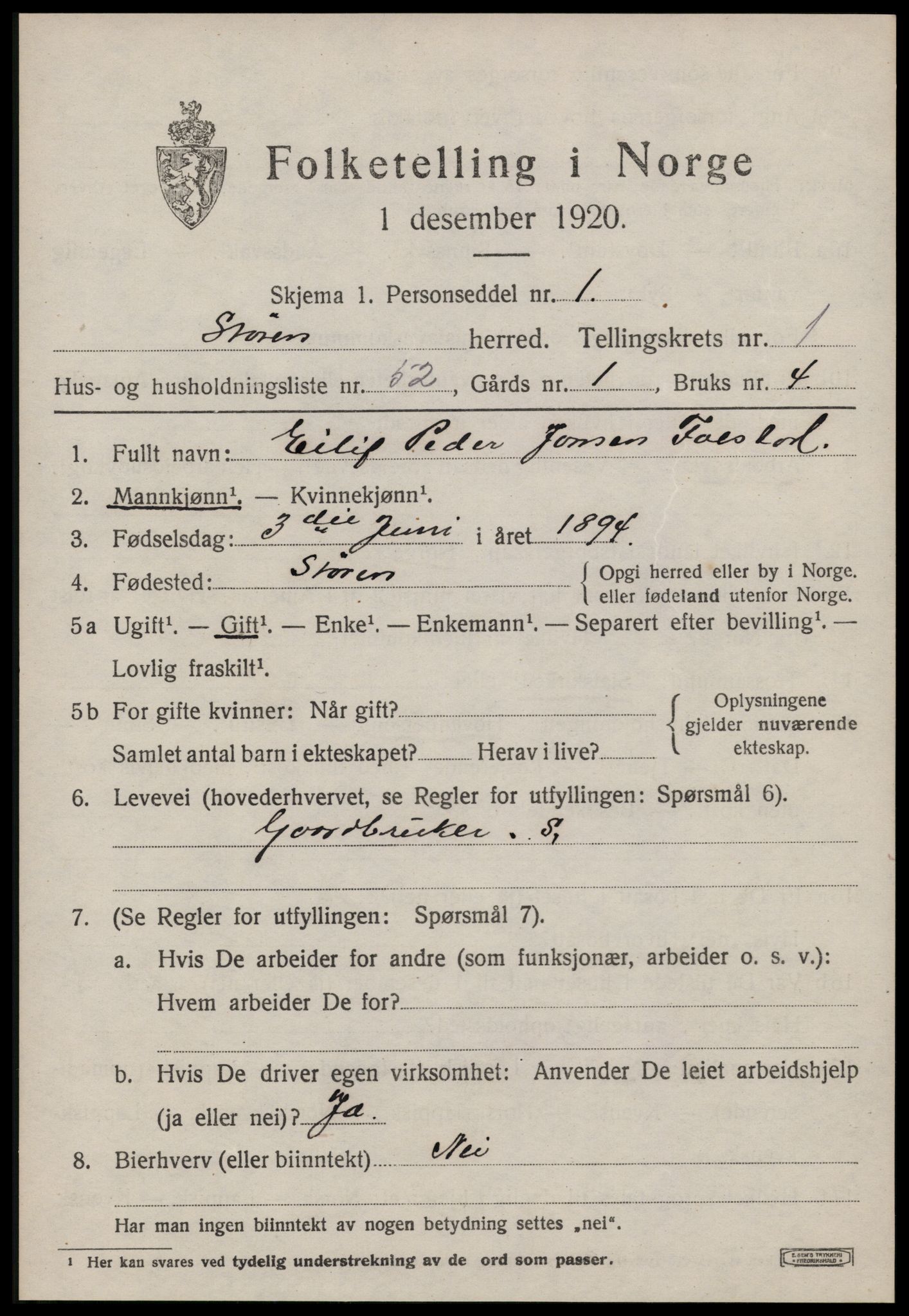 SAT, 1920 census for Støren, 1920, p. 1390