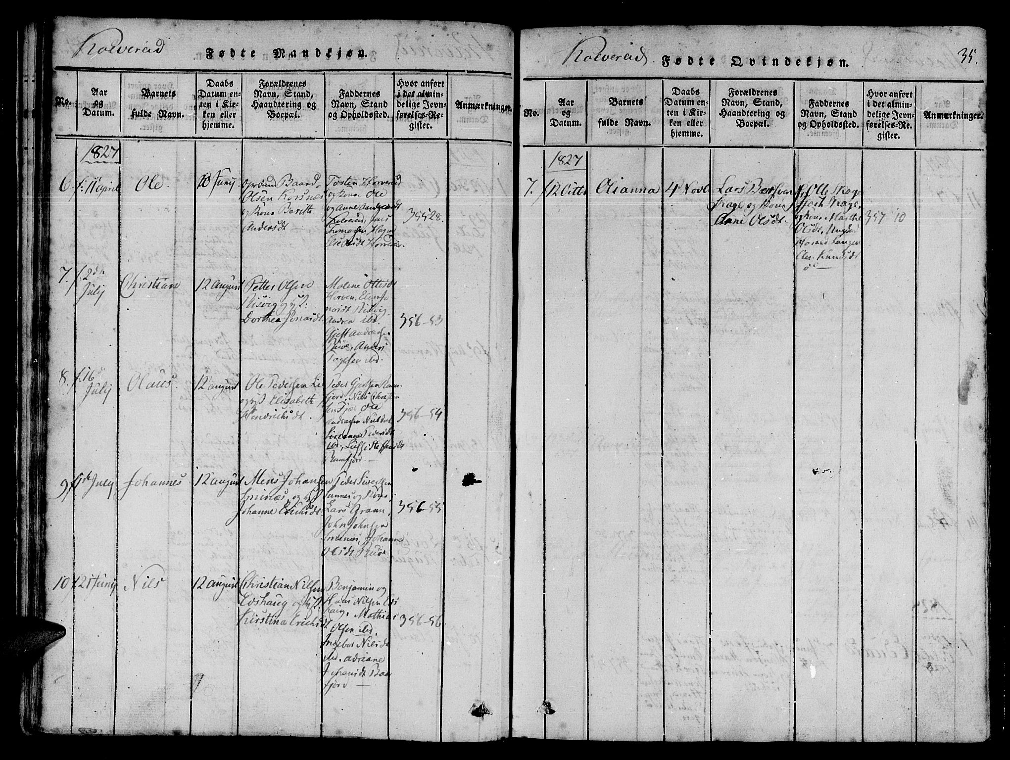 Ministerialprotokoller, klokkerbøker og fødselsregistre - Nord-Trøndelag, SAT/A-1458/780/L0636: Parish register (official) no. 780A03 /1, 1815-1830, p. 35