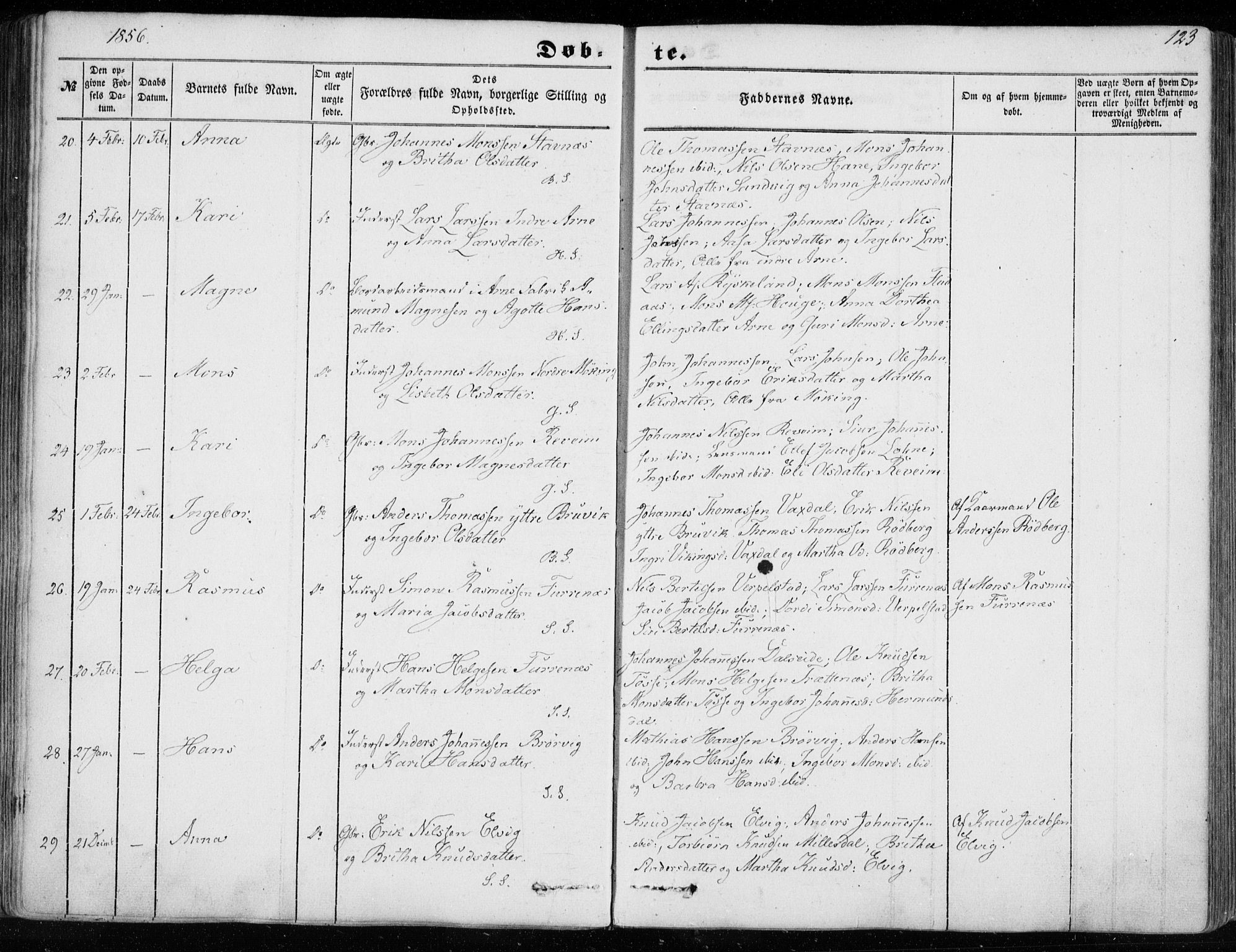 Haus sokneprestembete, AV/SAB-A-75601/H/Haa: Parish register (official) no. A 16 I, 1848-1857, p. 123