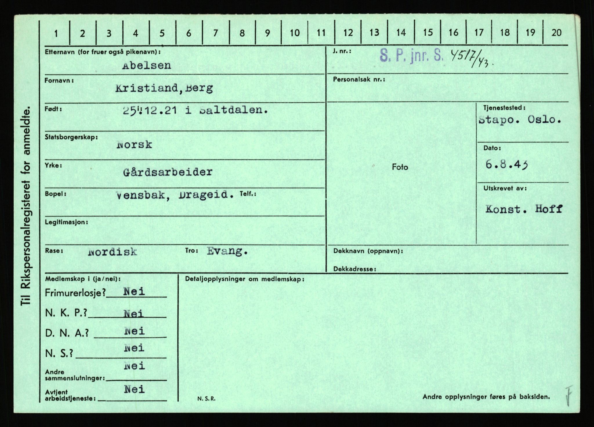 Statspolitiet - Hovedkontoret / Osloavdelingen, AV/RA-S-1329/C/Ca/L0001: Aabakken - Armann, 1943-1945, p. 962