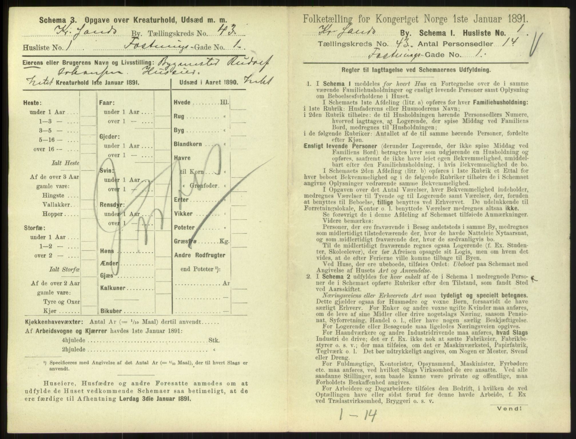 RA, 1891 census for 1001 Kristiansand, 1891, p. 2308