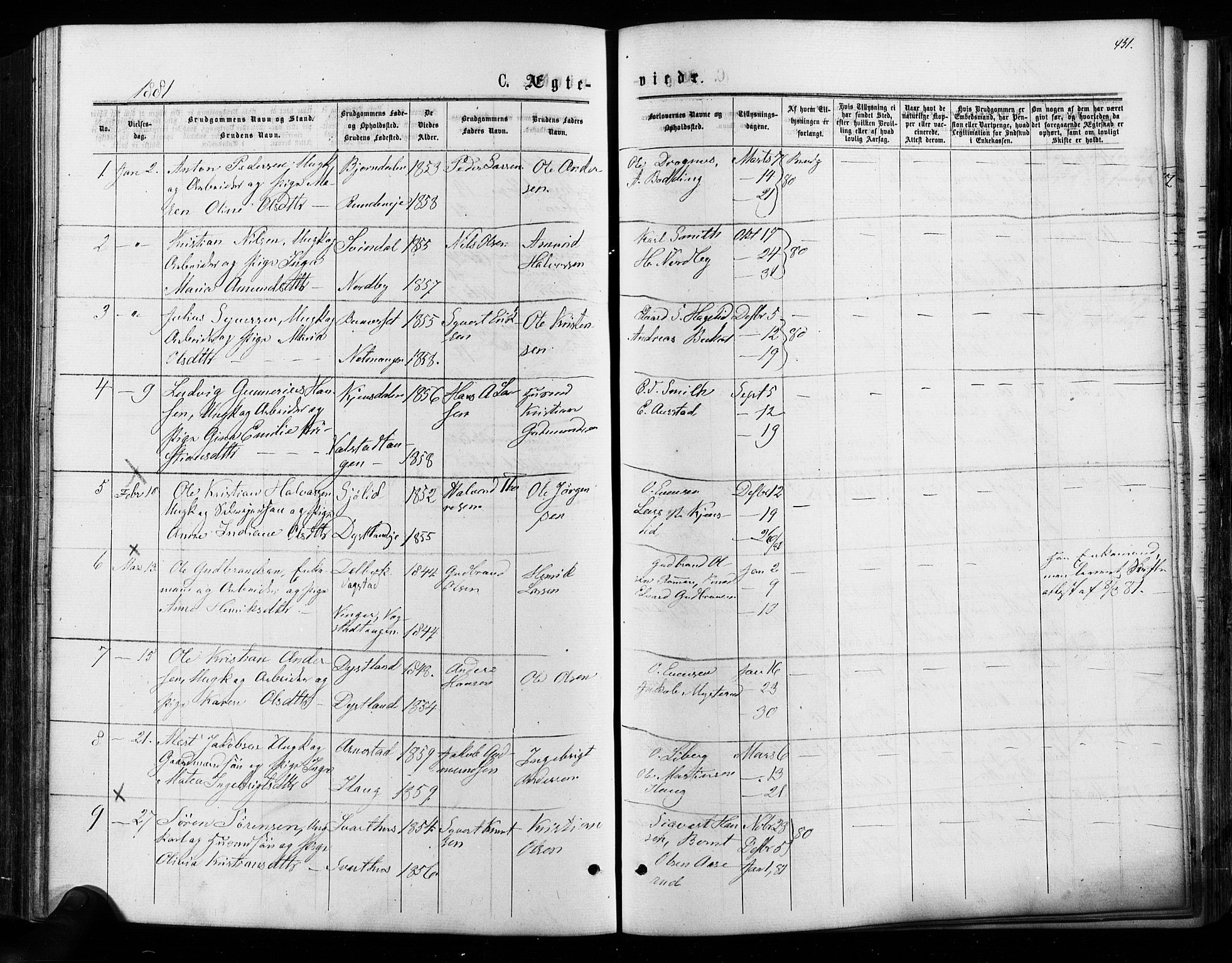 Nes prestekontor Kirkebøker, AV/SAO-A-10410/F/Fa/L0009: Parish register (official) no. I 9, 1875-1882, p. 451