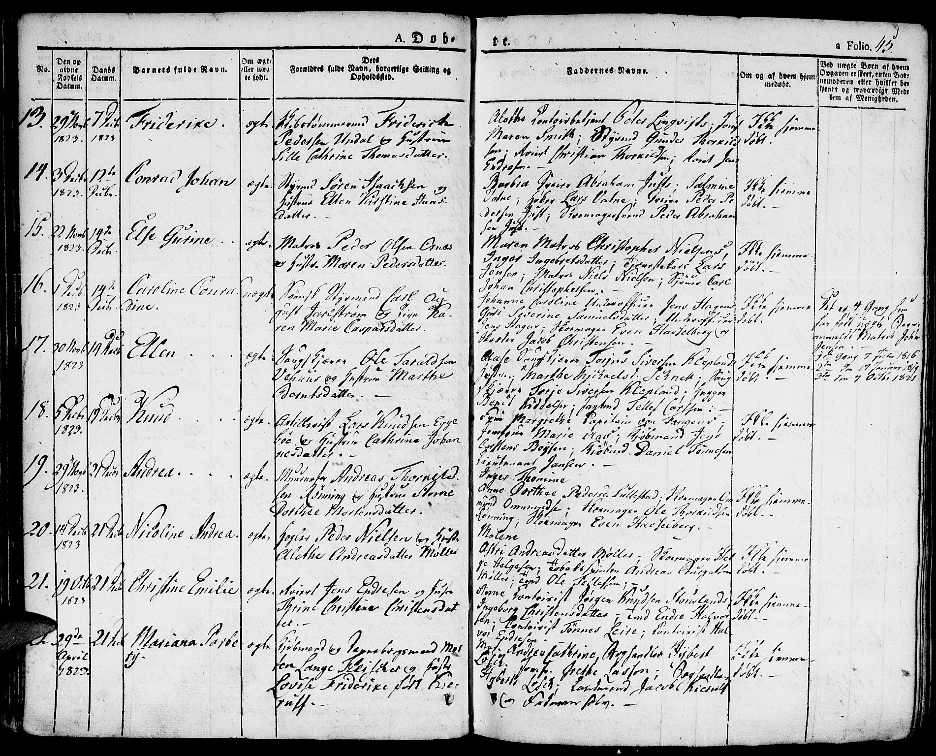 Kristiansand domprosti, SAK/1112-0006/F/Fa/L0009: Parish register (official) no. A 9, 1821-1827, p. 45