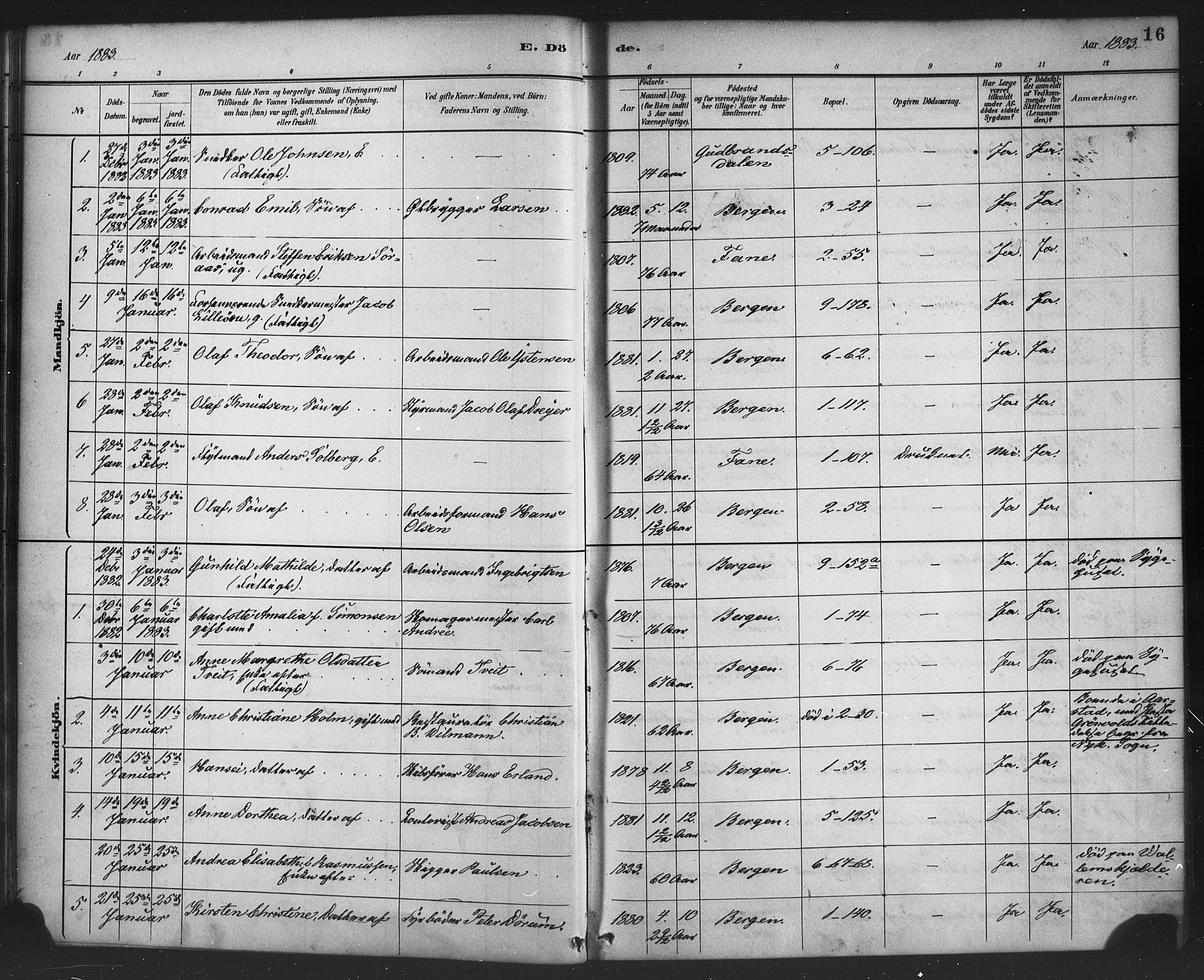 Nykirken Sokneprestembete, AV/SAB-A-77101/H/Haa/L0044: Parish register (official) no. E 4, 1882-1898, p. 16