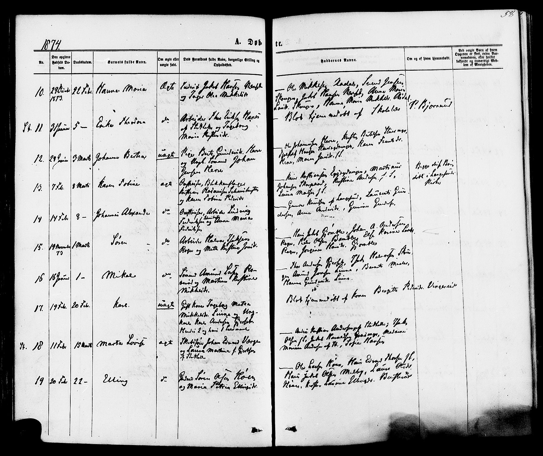 Bamble kirkebøker, AV/SAKO-A-253/F/Fa/L0006: Parish register (official) no. I 6, 1869-1877, p. 58