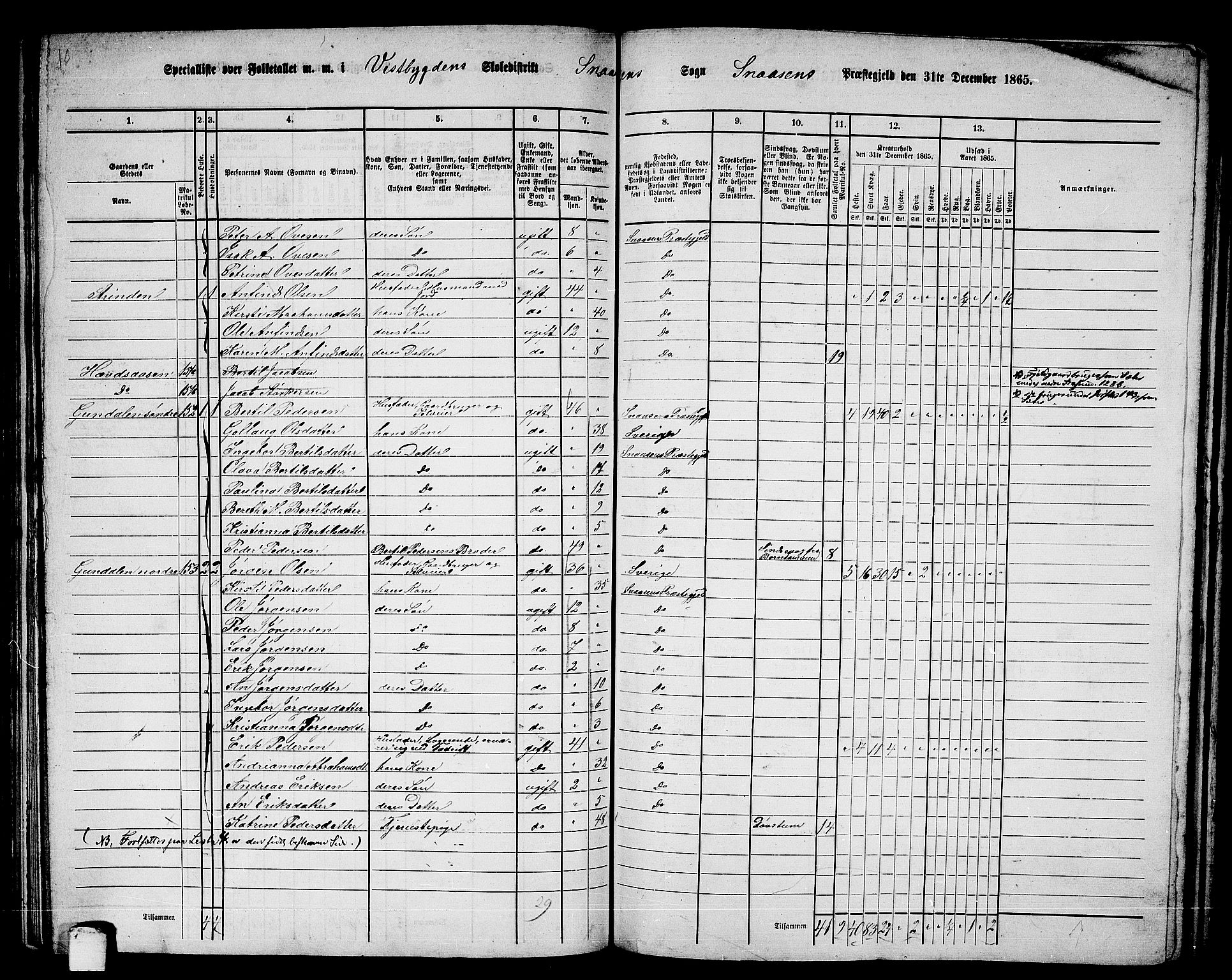 RA, 1865 census for Snåsa, 1865, p. 96