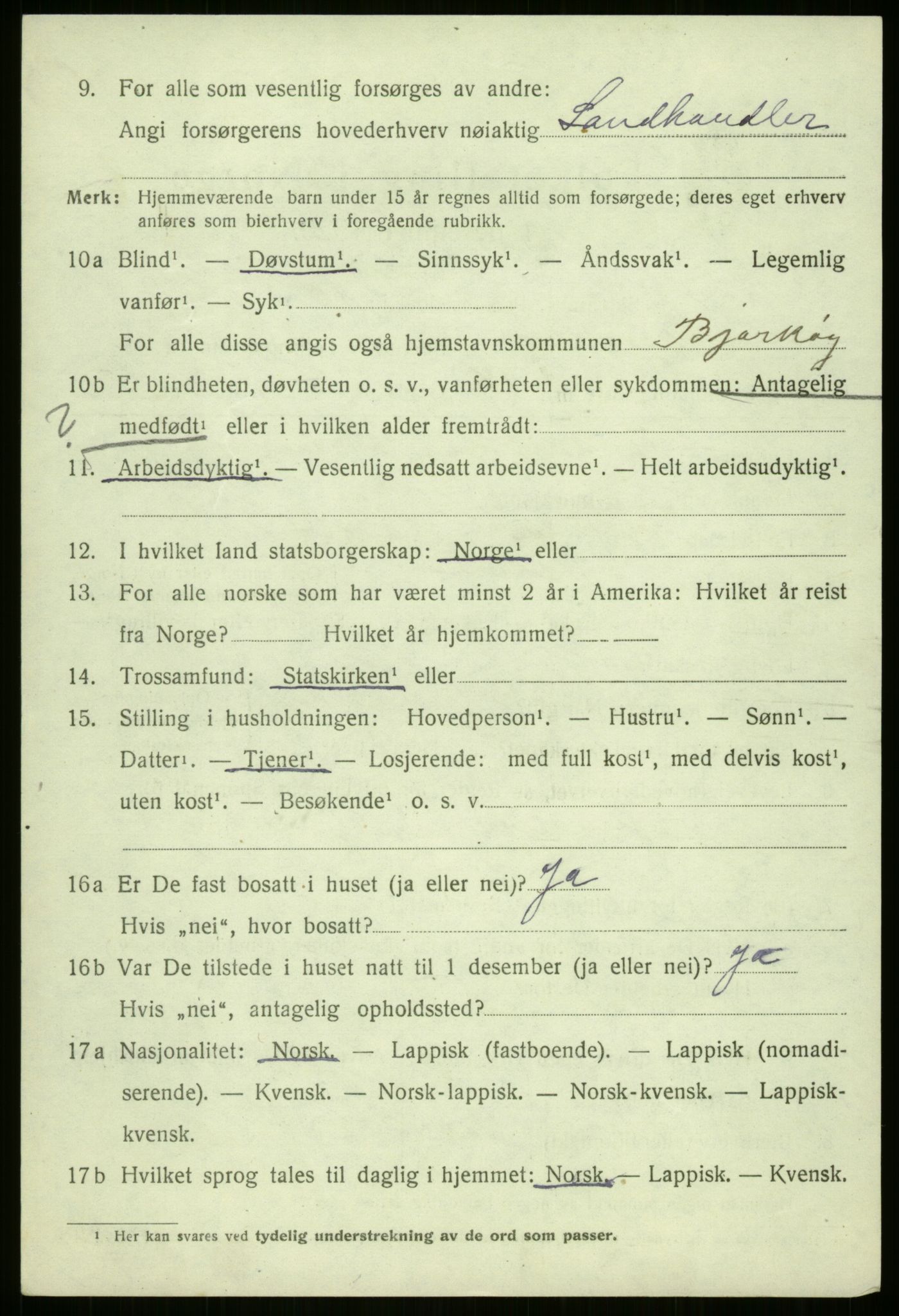 SATØ, 1920 census for Bjarkøy, 1920, p. 1256