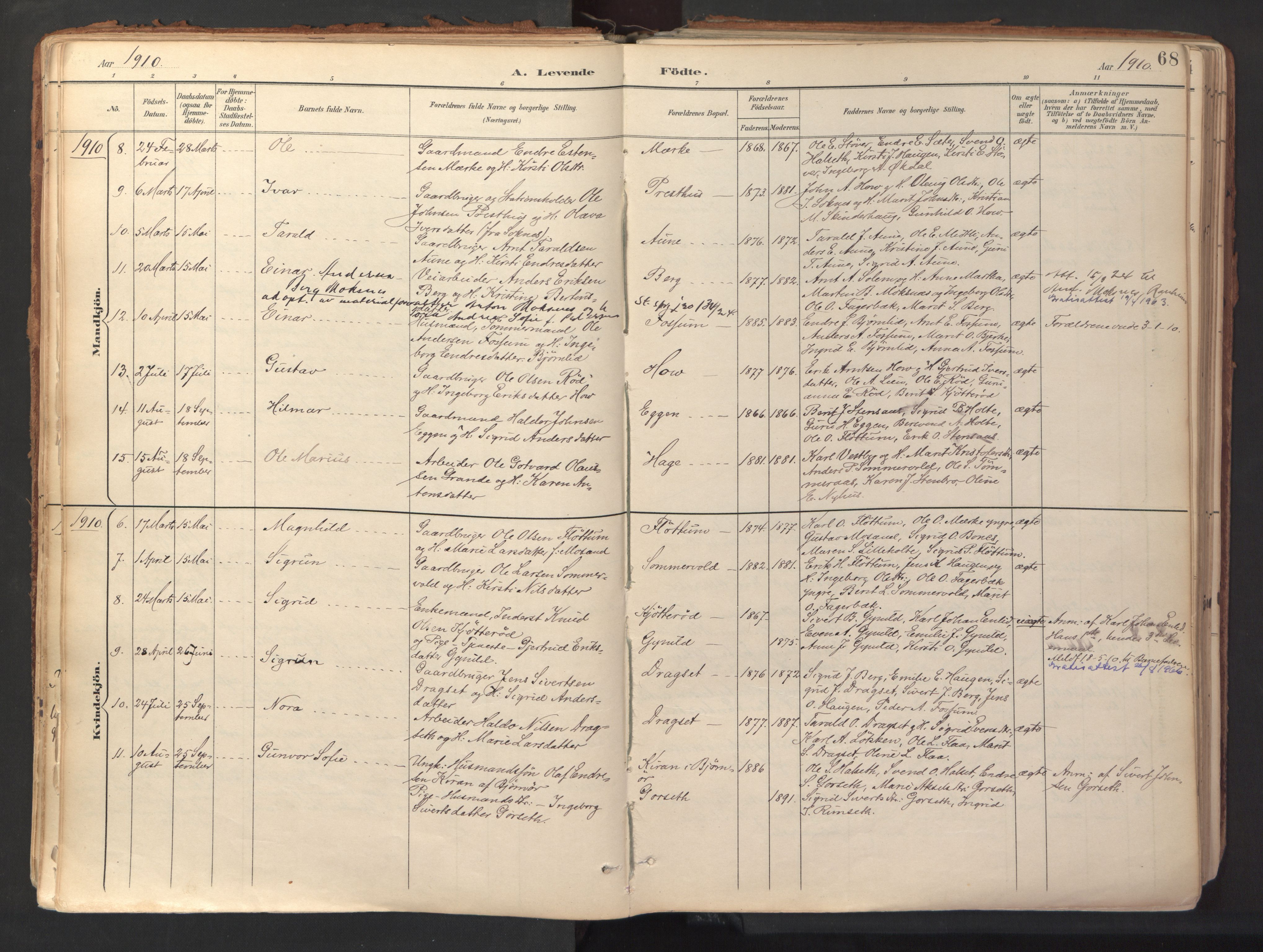 Ministerialprotokoller, klokkerbøker og fødselsregistre - Sør-Trøndelag, SAT/A-1456/689/L1041: Parish register (official) no. 689A06, 1891-1923, p. 68