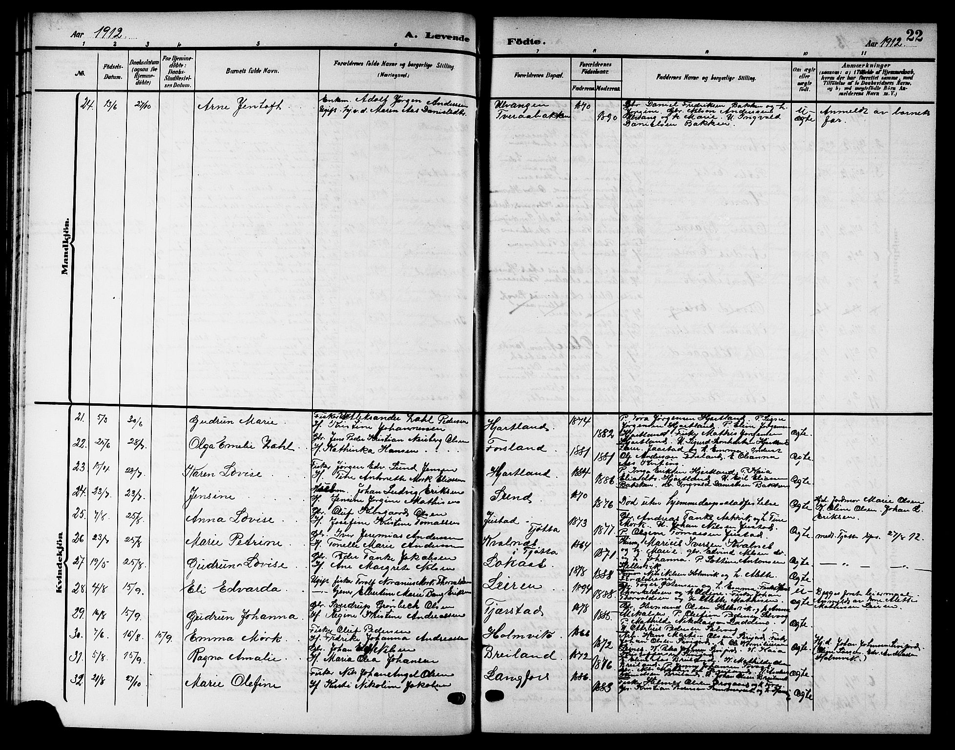 Ministerialprotokoller, klokkerbøker og fødselsregistre - Nordland, AV/SAT-A-1459/832/L0494: Parish register (copy) no. 832C01, 1906-1922, p. 22