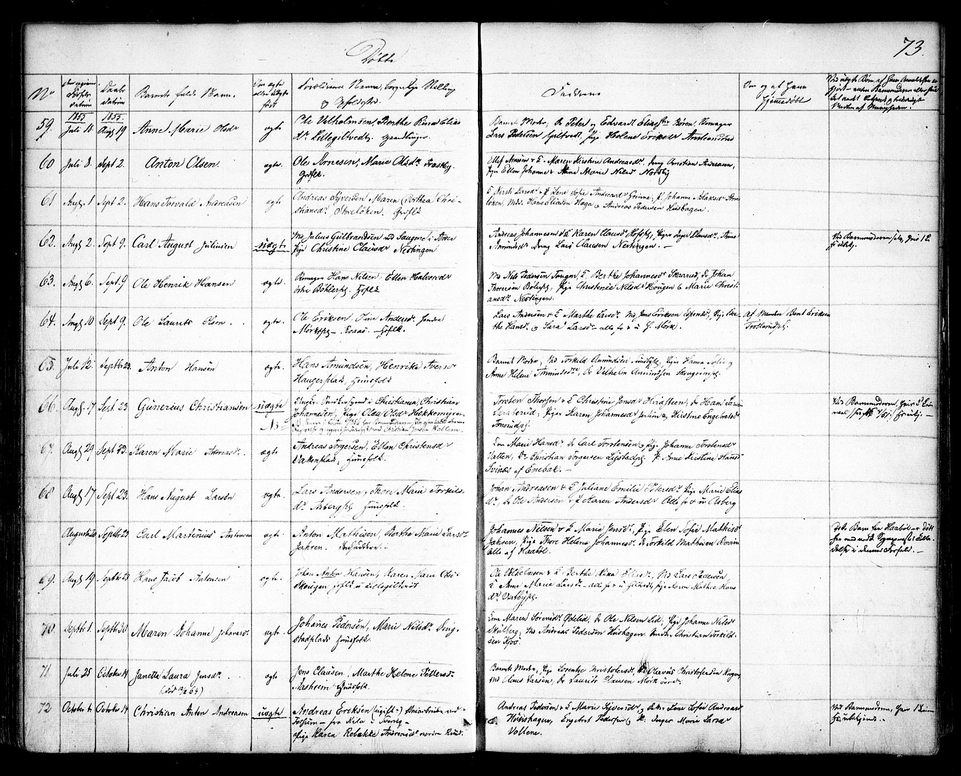 Spydeberg prestekontor Kirkebøker, SAO/A-10924/F/Fa/L0005: Parish register (official) no. I 5, 1842-1862, p. 73