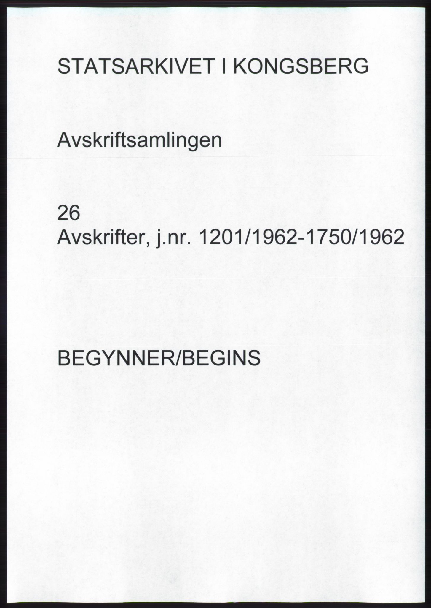 Statsarkivet i Kongsberg, SAKO/A-0001, 1962, p. 1