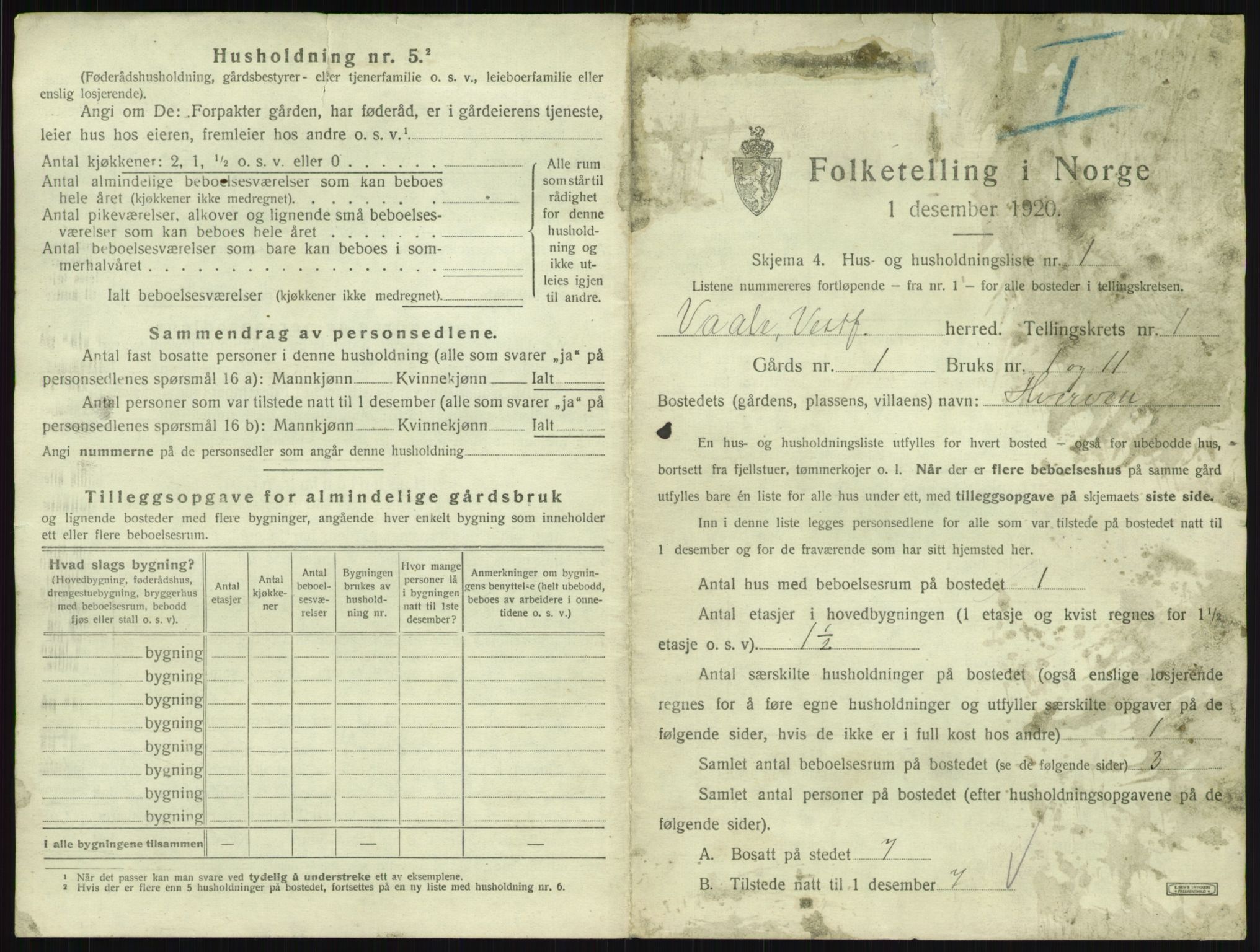 SAKO, 1920 census for Våle, 1920, p. 47