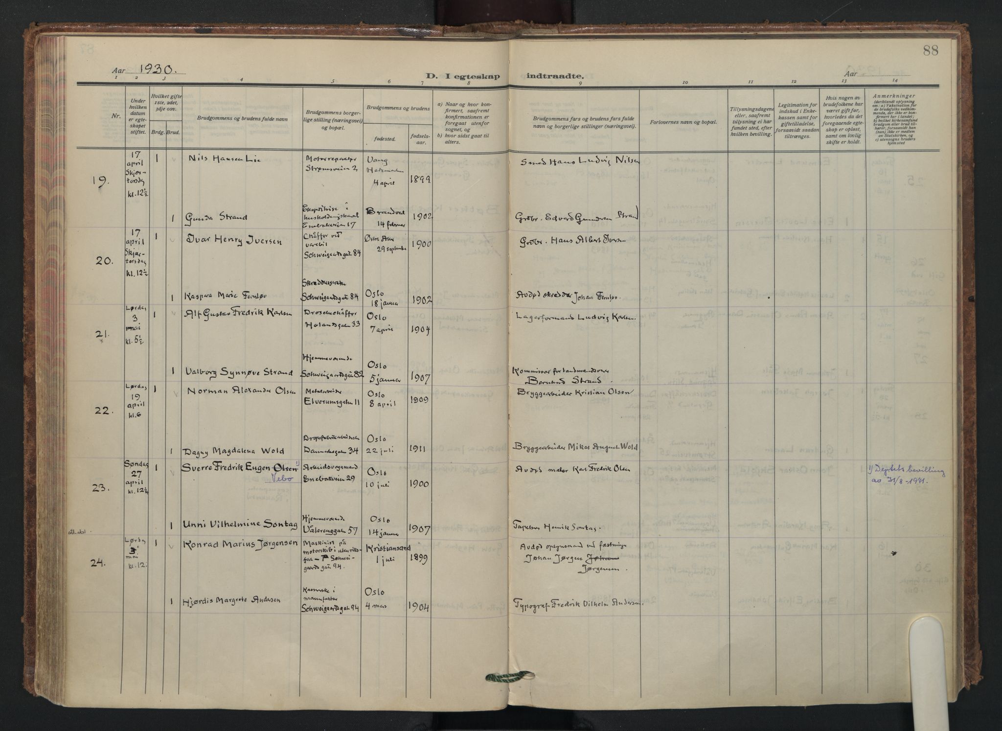 Vålerengen prestekontor Kirkebøker, AV/SAO-A-10878/F/Fa/L0005: Parish register (official) no. 5, 1924-1936, p. 88