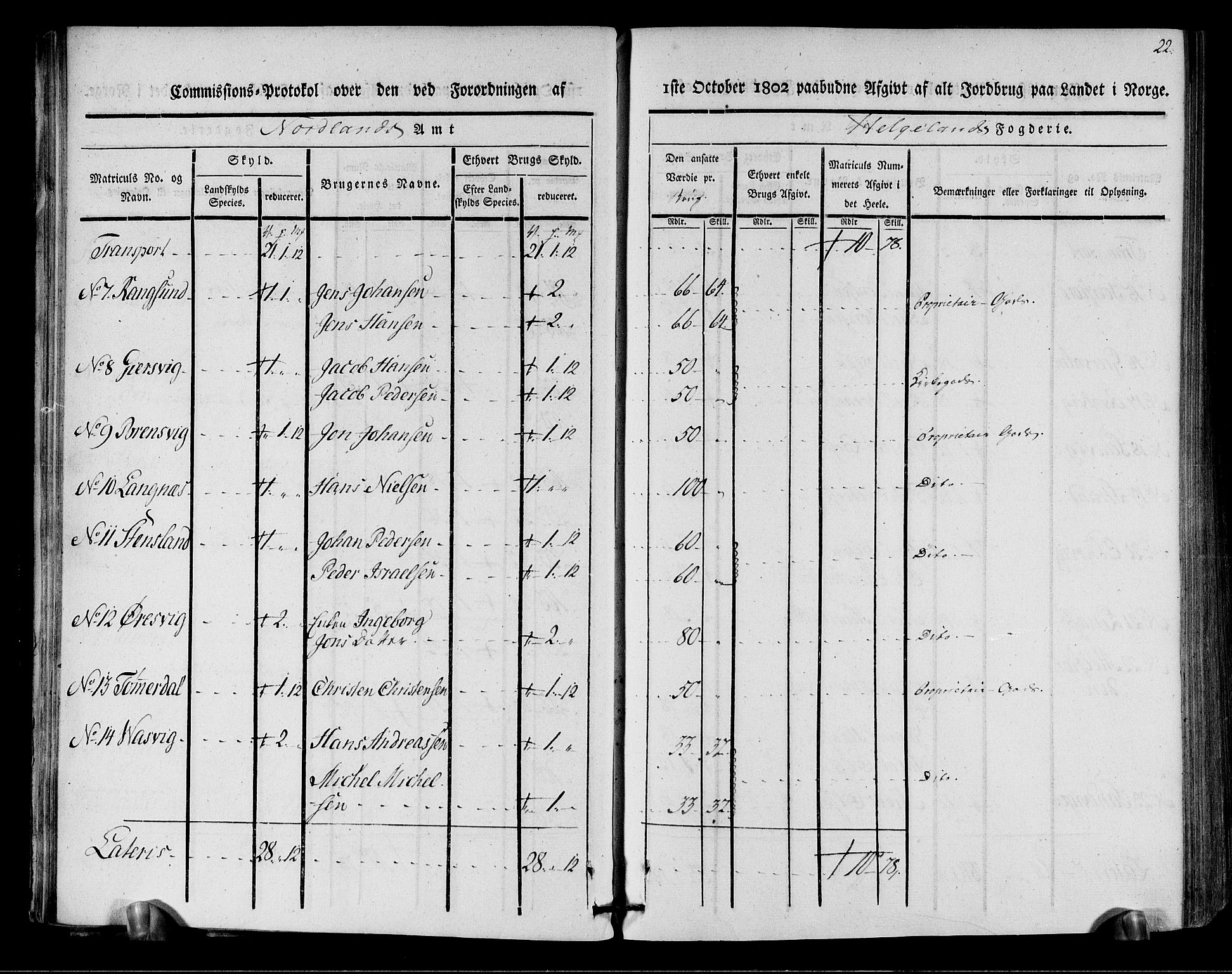 Rentekammeret inntil 1814, Realistisk ordnet avdeling, AV/RA-EA-4070/N/Ne/Nea/L0157: Helgeland fogderi. Kommisjonsprotokoll, 1803, p. 20