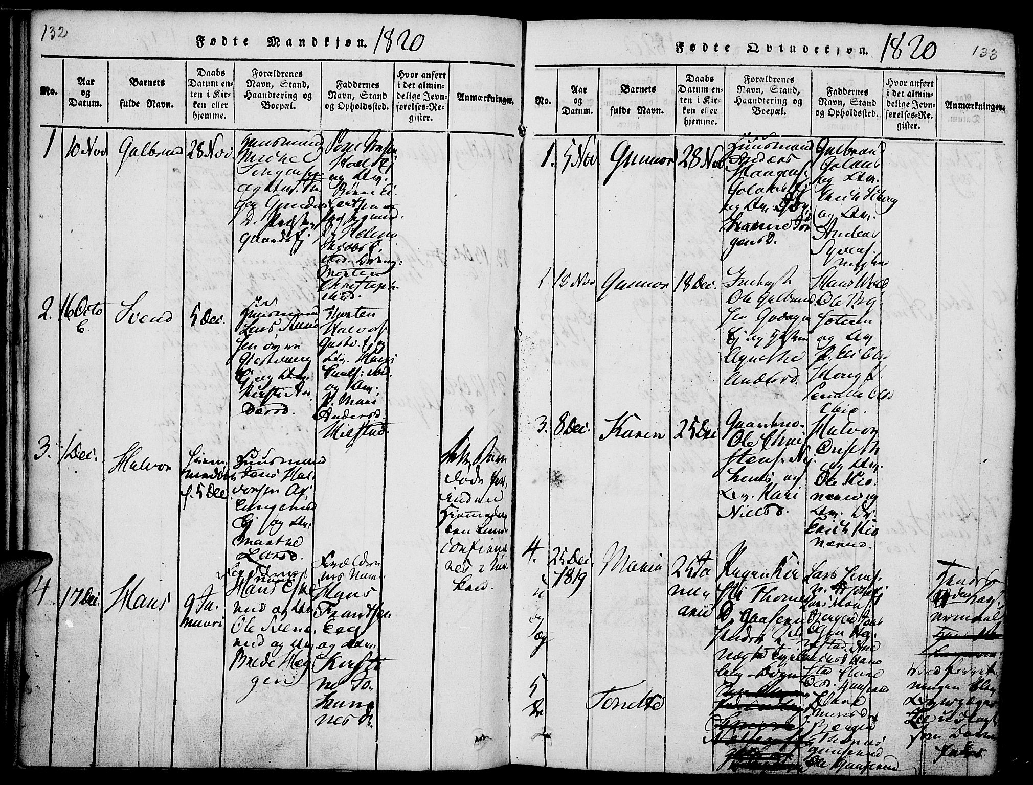 Nes prestekontor, Hedmark, AV/SAH-PREST-020/K/Ka/L0002: Parish register (official) no. 2, 1813-1827, p. 132-133