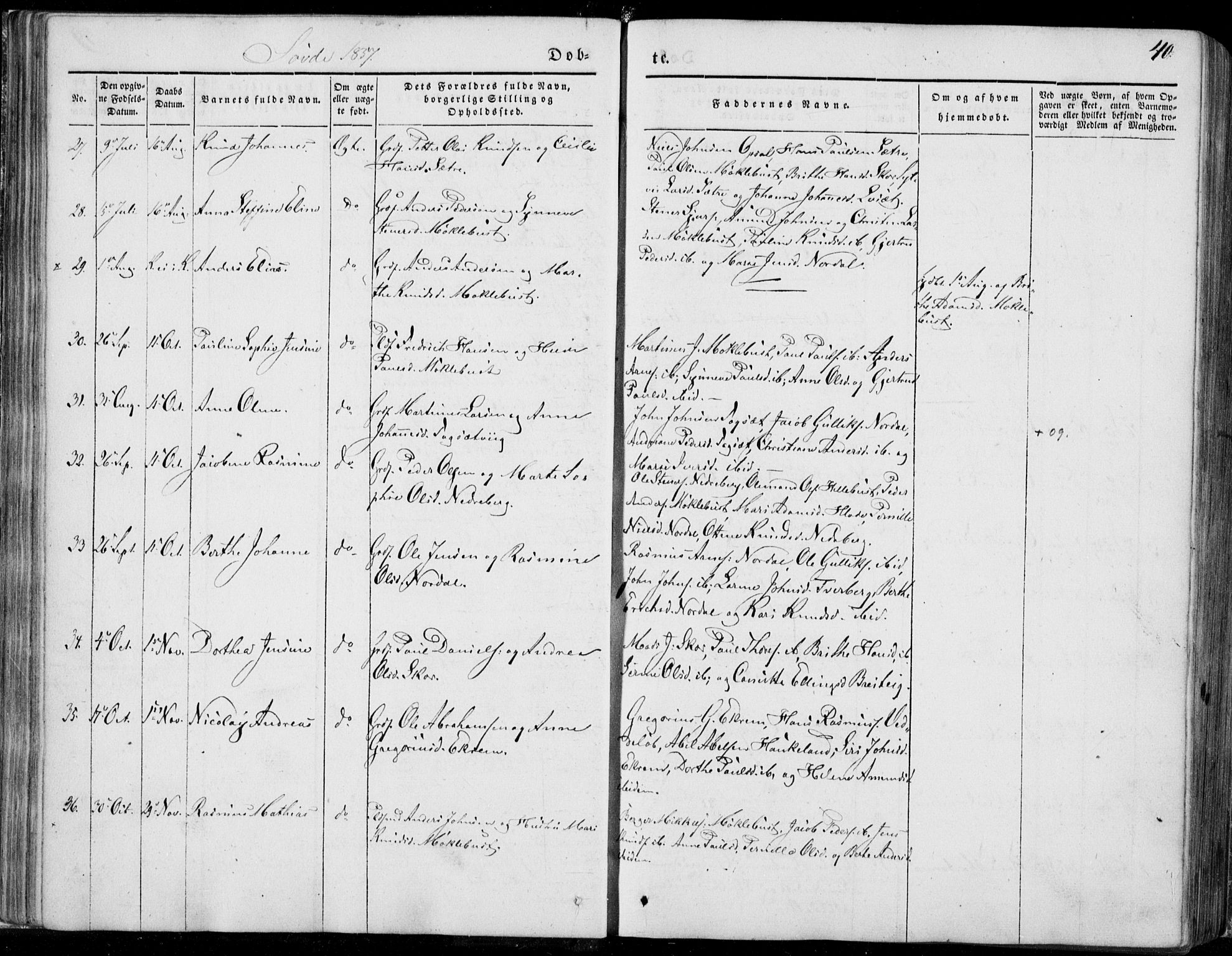 Ministerialprotokoller, klokkerbøker og fødselsregistre - Møre og Romsdal, AV/SAT-A-1454/502/L0023: Parish register (official) no. 502A01, 1844-1873, p. 40